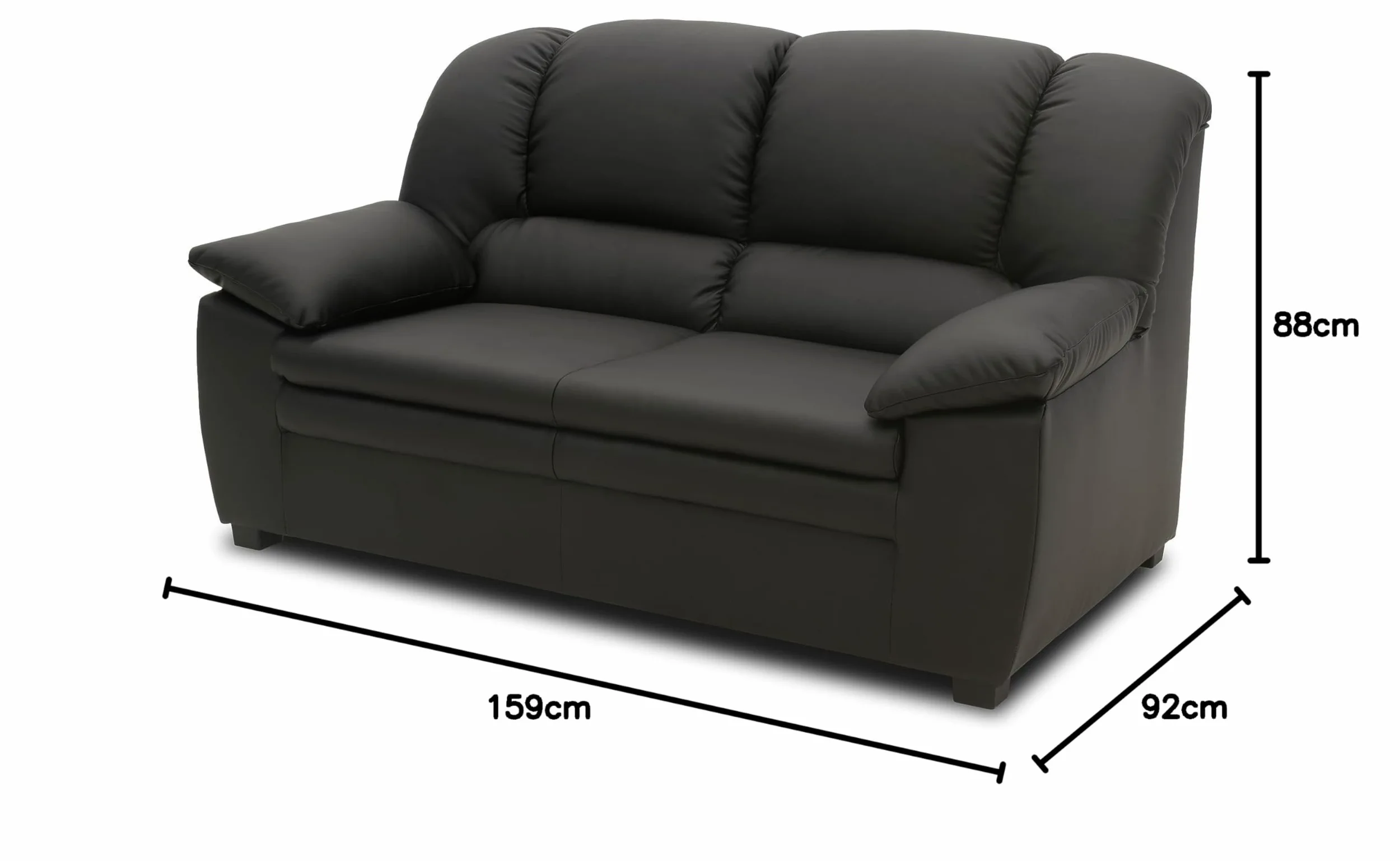 DOMO. collection Divano Ambato in pelle a 2 posti dal design classico, 2 divani in similpelle, 159 x 92 x 88 cm (larghezza x profondità x altezza), nero