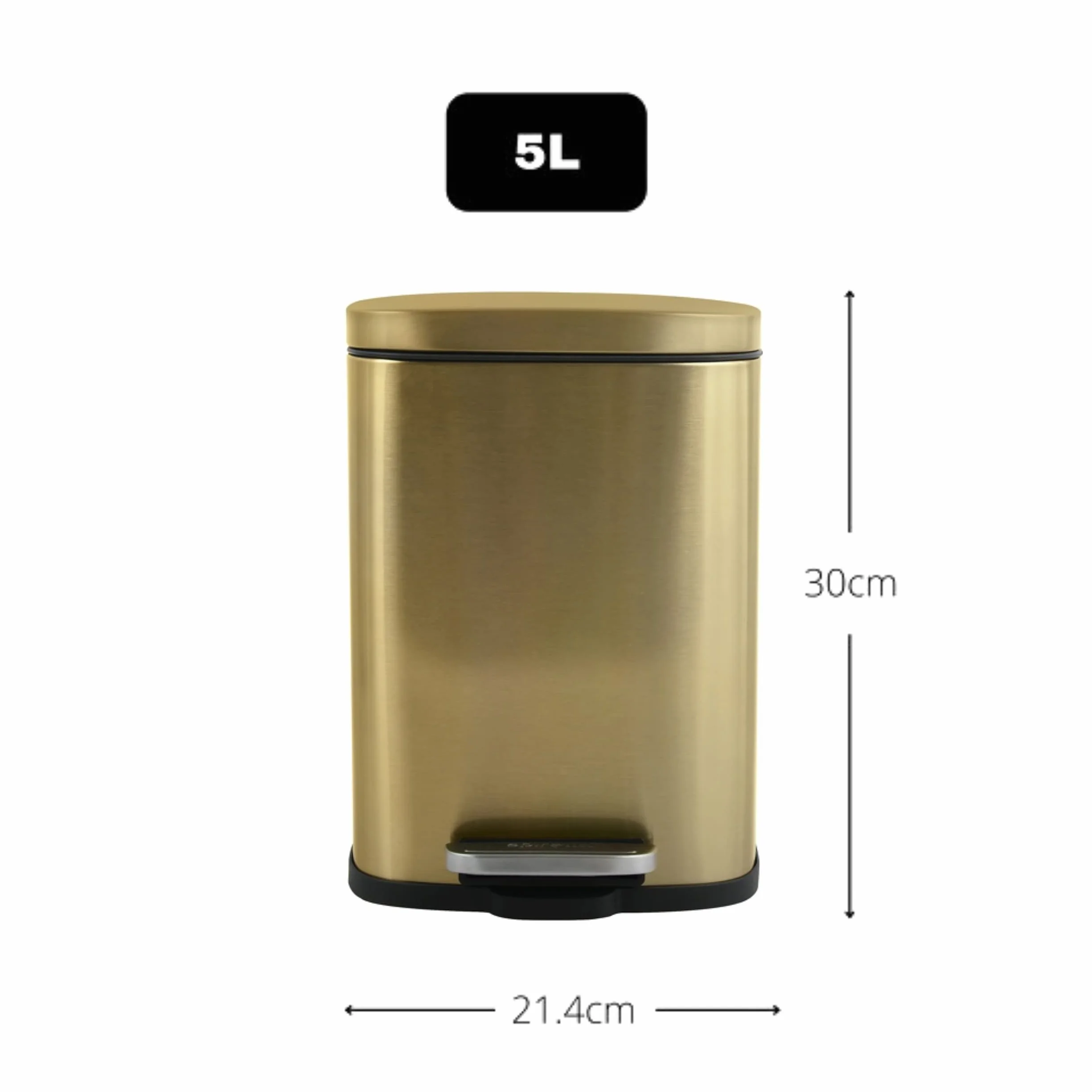 Cestino per Bagno a Pedale Spirella Akira - Acciaio Inossidabile Oro Spazzolato 5L - Chiusura Silenziosa