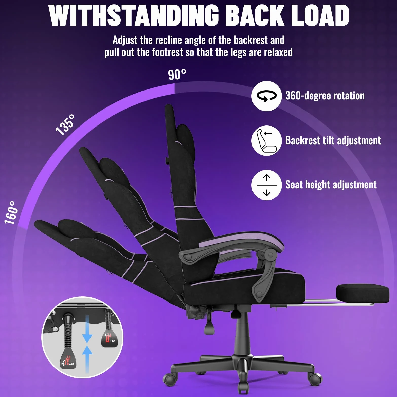 Soontrans Sedia da Gaming con Poggiapiedi, Sedia Gaming Ergonomica con Poggiatesta & Cuscino Lombare Massaggio, Pelle Scamosciata, Sedie Gaming per Youtube Livestreaming Playstation (Nero&Viola)