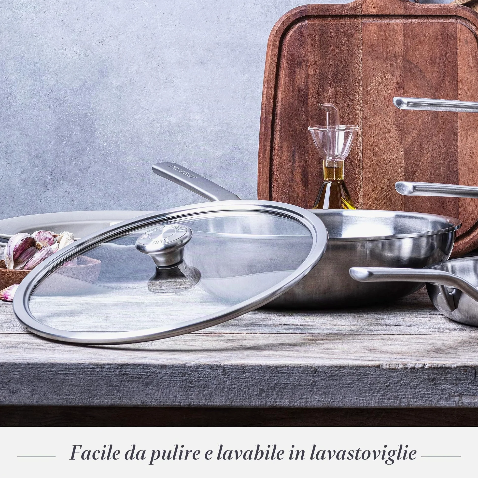 Merten & Storck Tri-PLy Batteria di Pentole 2 Pezzi con Coperchi,26cm & 30cm,a Induzione in Acciaio Inox,sicure per gli utensili in metallo,Multi Clad,lavabili in lavastoviglie e in forno,Argento
