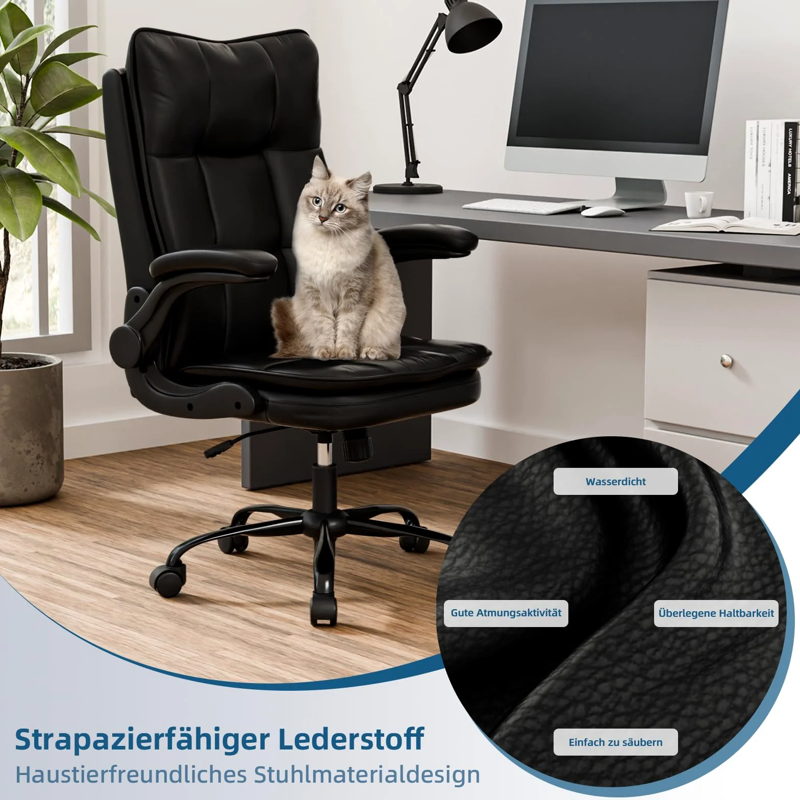 BAYGE Sedia Ufficio, Sedia Ergonomica per Computer con Braccioli Ripiegabili, Poltrona Direzionale con Sedile Largo, Altezza Regolabile, Comoda per Ufficio, Casa e Giochi, Portata fino a 150 kg, Nero