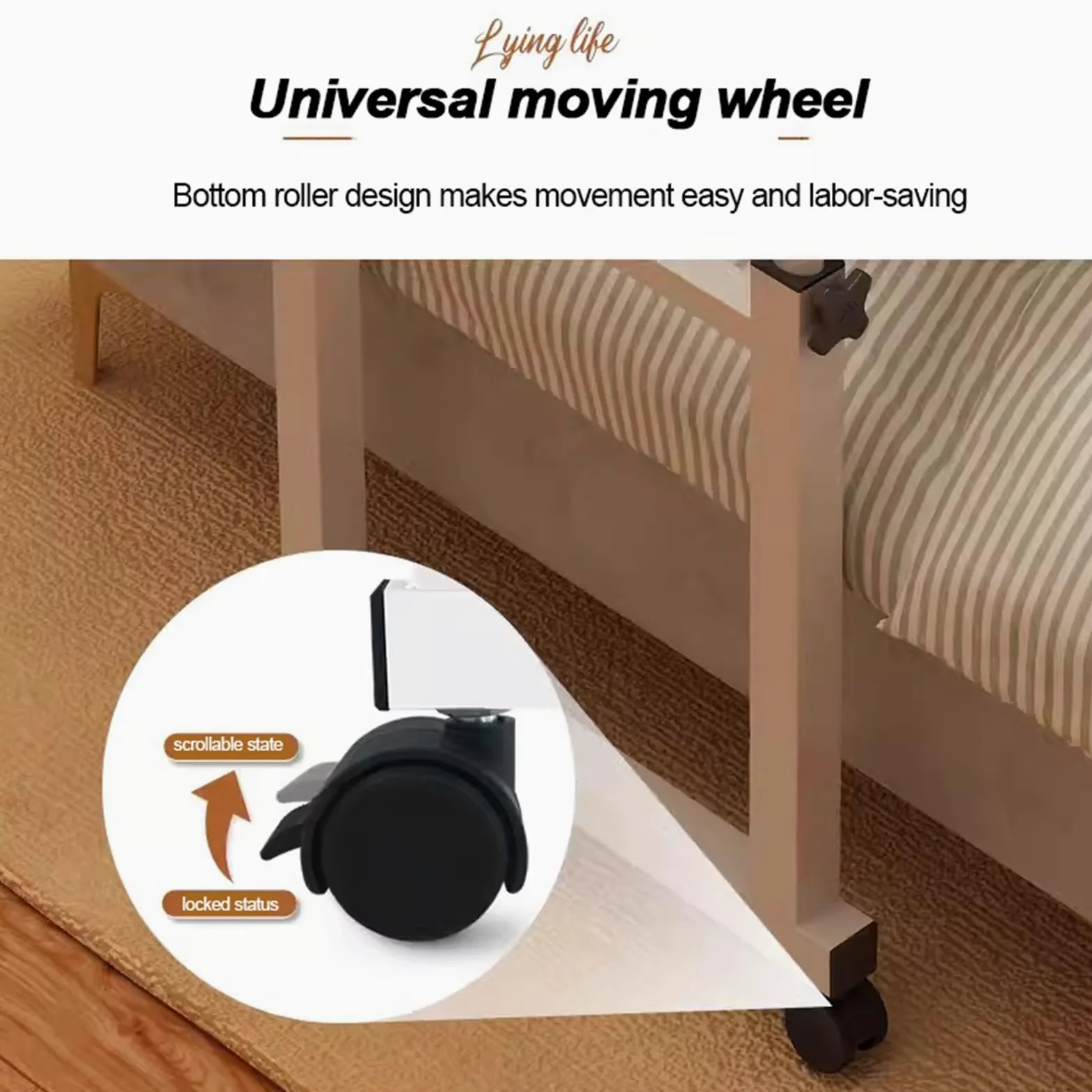 Tavolo di Mobilità sopra Il Letto，Scrivania Regolabile in Altezza sopra Il Letto 65-95 Cm Scrivania per Laptop con Rotelle Tavolo per Letto, Divano O Ufficio(Color:Bianco)