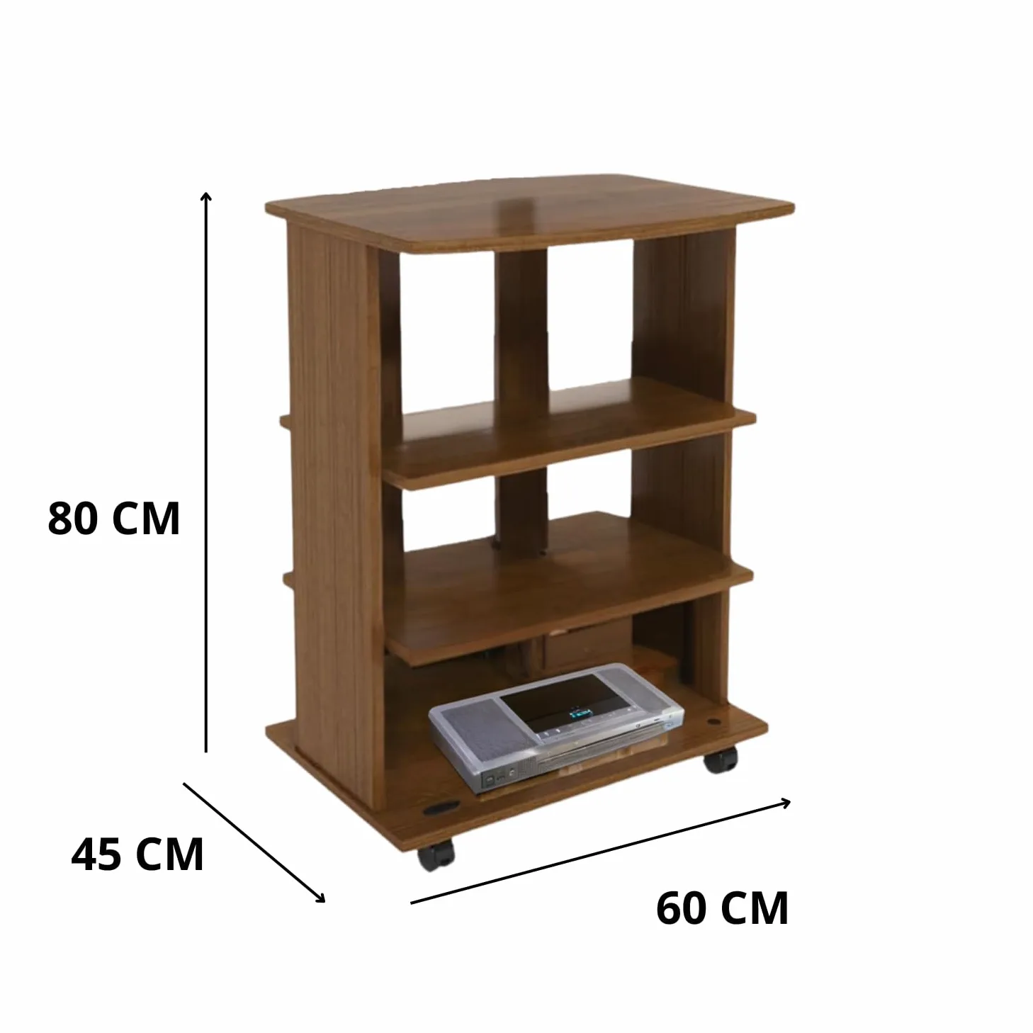MOHOME Mobile Tv Legno MDF 3 Ripiani Mobiletto Noce Antico Carrello Porta Tutto Pavimento Televisore Console Videogiochi DVD Ruote Trasportabili Robusto Moderno