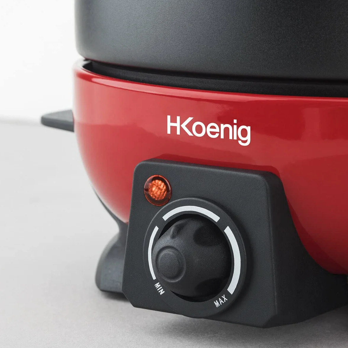 H.Koenig ALP1800 Set per fonduta elettrico 2L acciaio inox 6 forchette ciotola antiaderente rimovibile