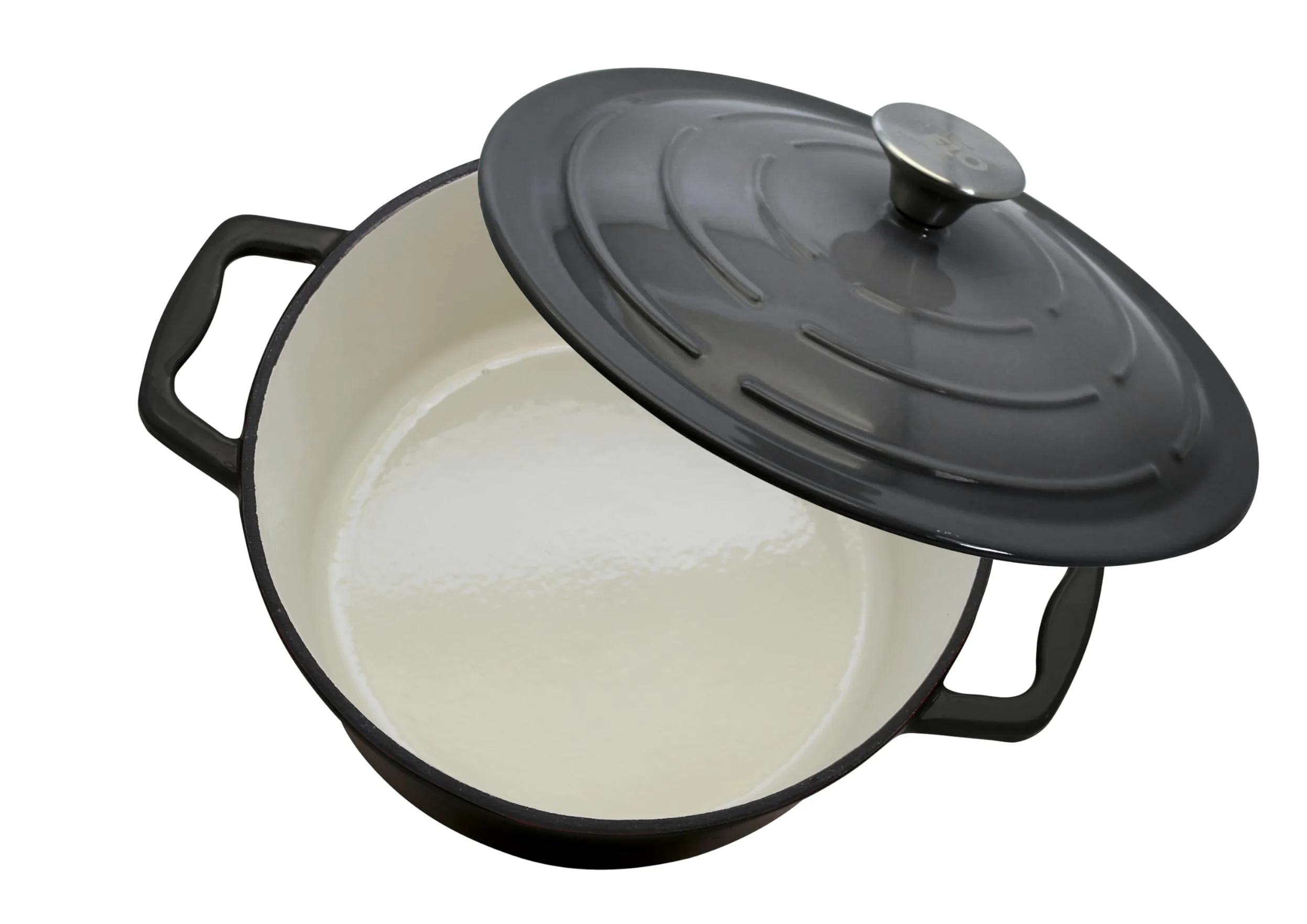 Elo 3382826 casseruola in ghisa smaltata antiaderente bassa con coperchio, grigio classico, adatta al forno, pentola a cottura a induzione, 28 cm, 3 l, 2-4 persone