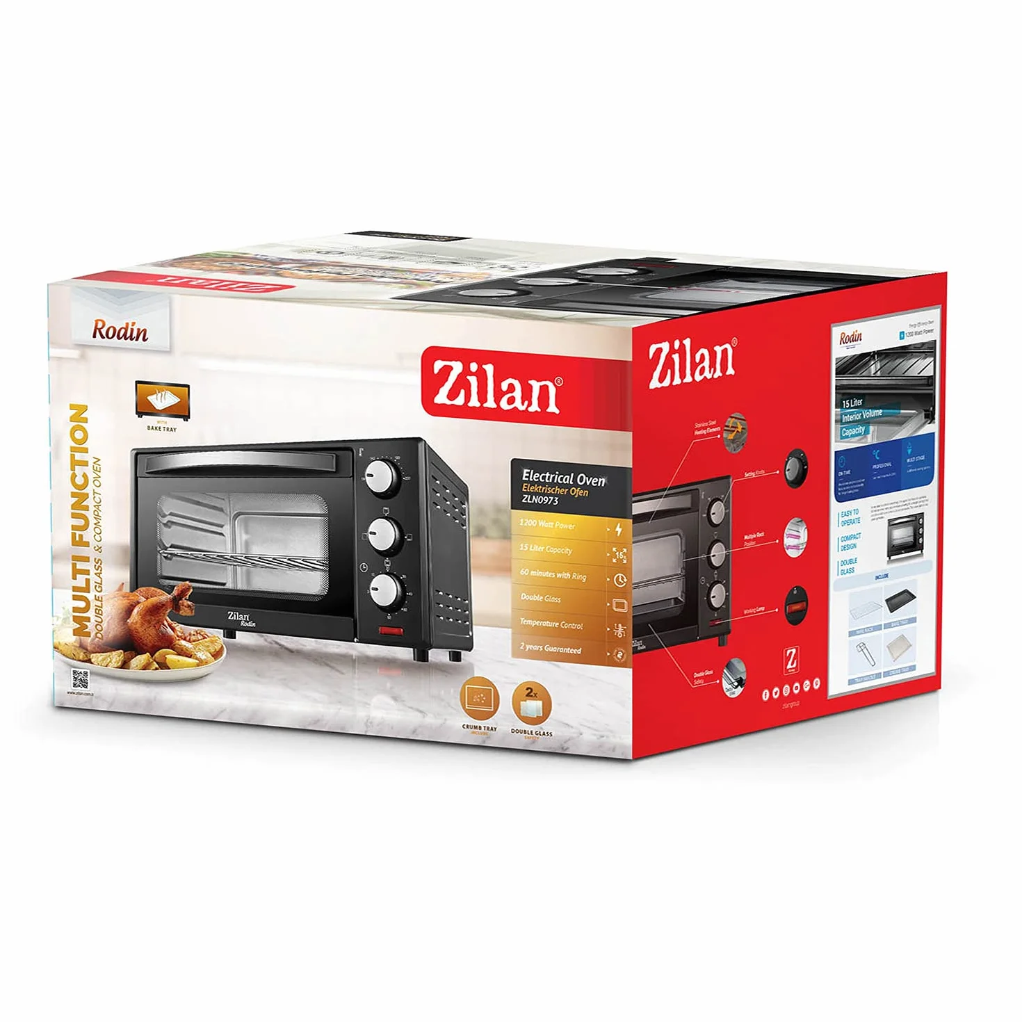 Zilan forno elettrico 15 litri doppia protezione in vetro