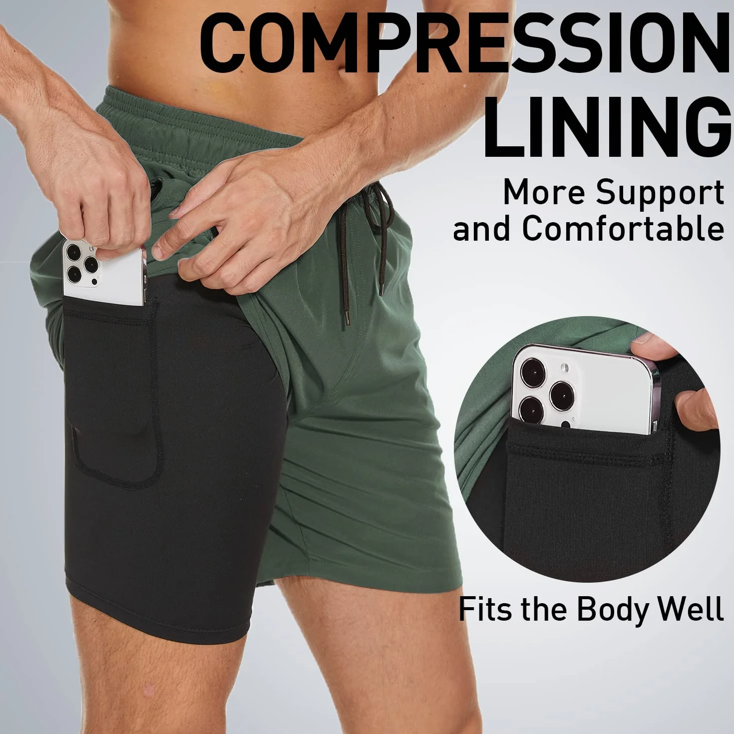 Arcweg Costume da Bagno da Uomo 2 in 1 con Boxer Slip Foderato Pantaloncini da Spiaggia con Tasca con Cerniera