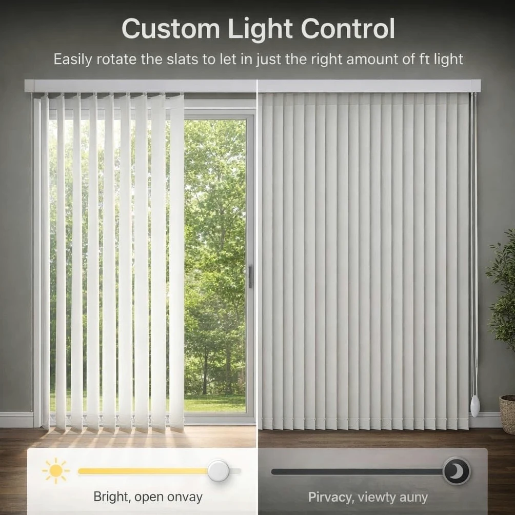 Tende Verticali Oscuranti in Tessuto per Finestre Grandi, Tende a Lamelle Verticali in Tessuto Bianco con Isolamento Termico, 60-250cm Veneziane per Ufficio o Casa, Protezione Privacy(W110xH220cm)