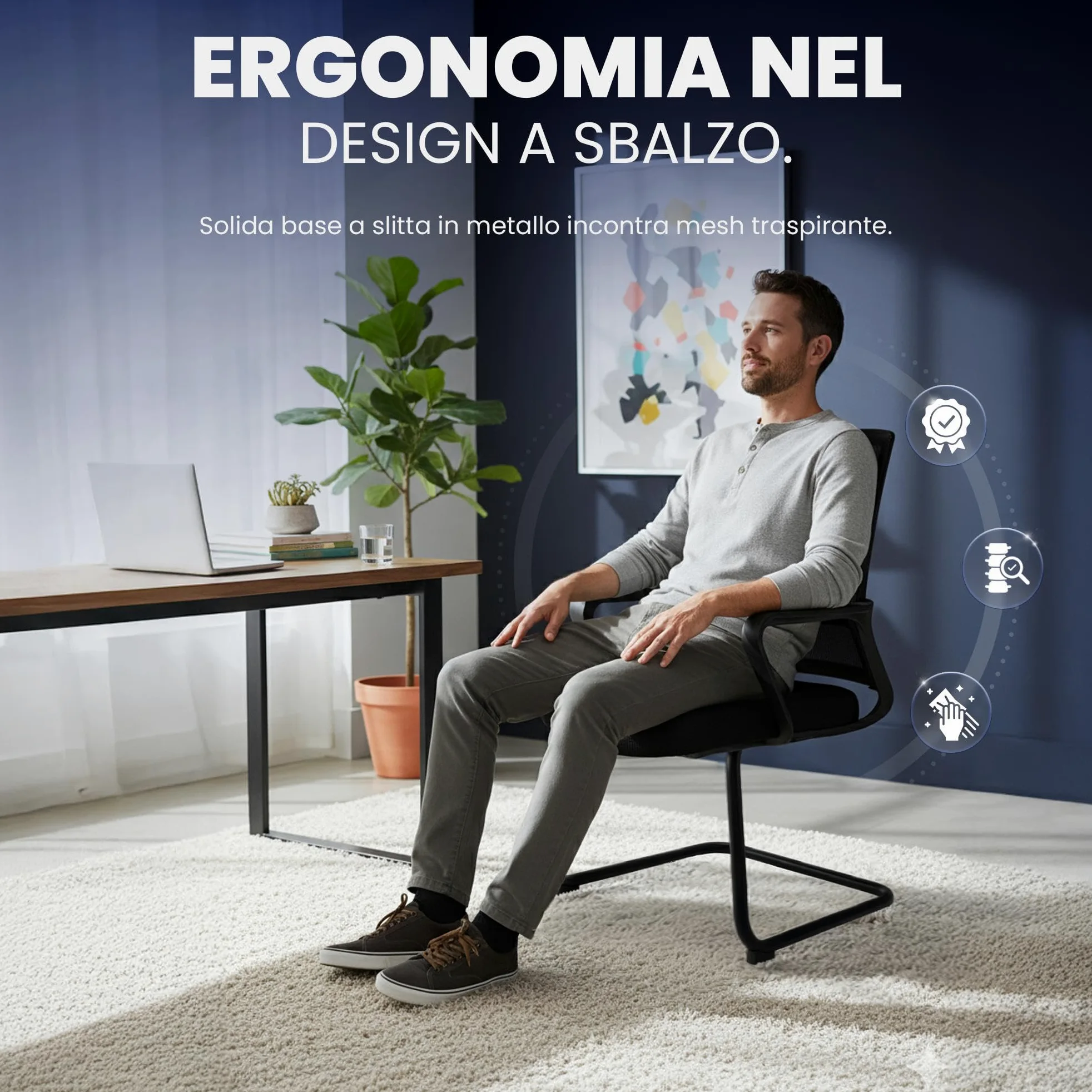 CLP Sedia Cantilever con braccioli Hanka, sedia da conferenza moderna con rivestimento in tessuto e schienale in mesh, telaio in metallo Colore:nero