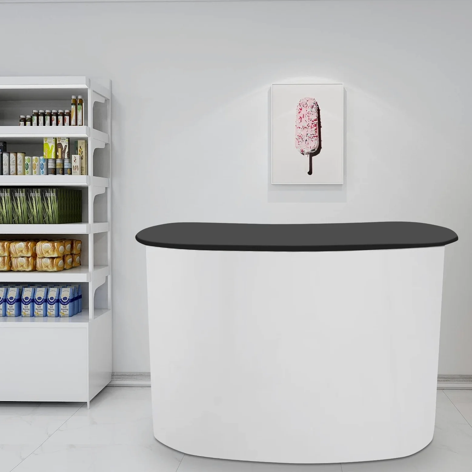 Banco espositore per fiere con telaio a tensione portatile Supporto per mostre Tavolo promozionale da podio 130x40x90CM Scrivania pieghevole bianca per fiere