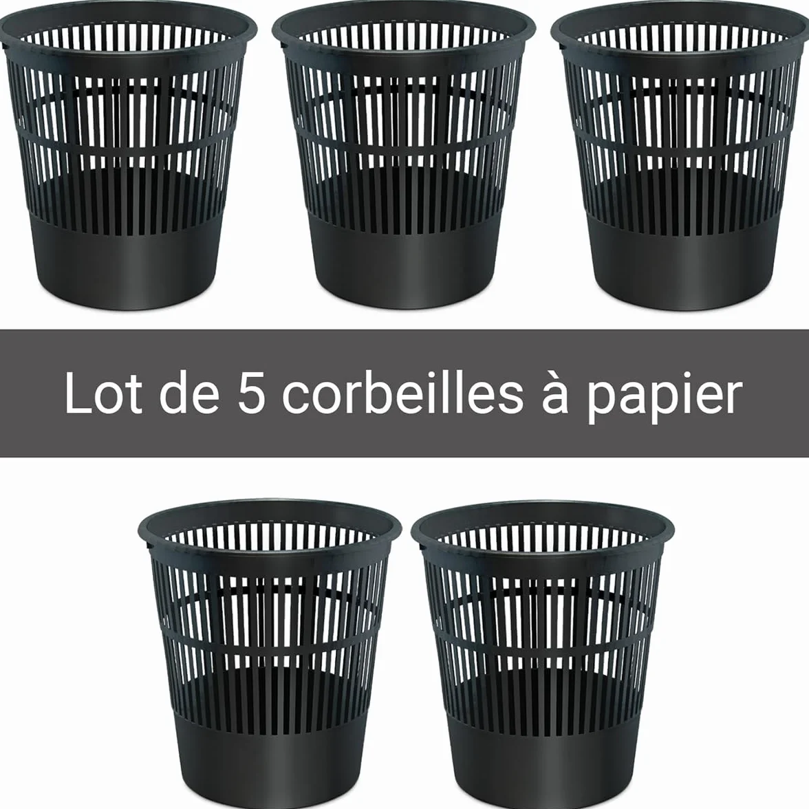Waytex Set 5 pattumiere ufficio nero – Cestini plastica traforata 16 l