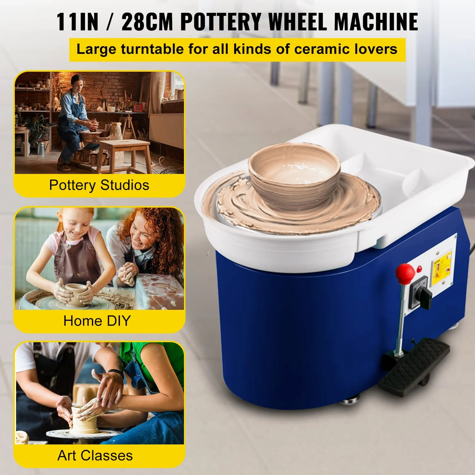 VEVOR Macchina per Argilla Ceramica, 11 Pollici Potenza 350 W 200 V TYLPJ28-OC Macchina per Ruote da Ceramica Pedale e Manuale Blu per L'Insegnamento Scolastico, Bar in Ceramica e Uso Domestico