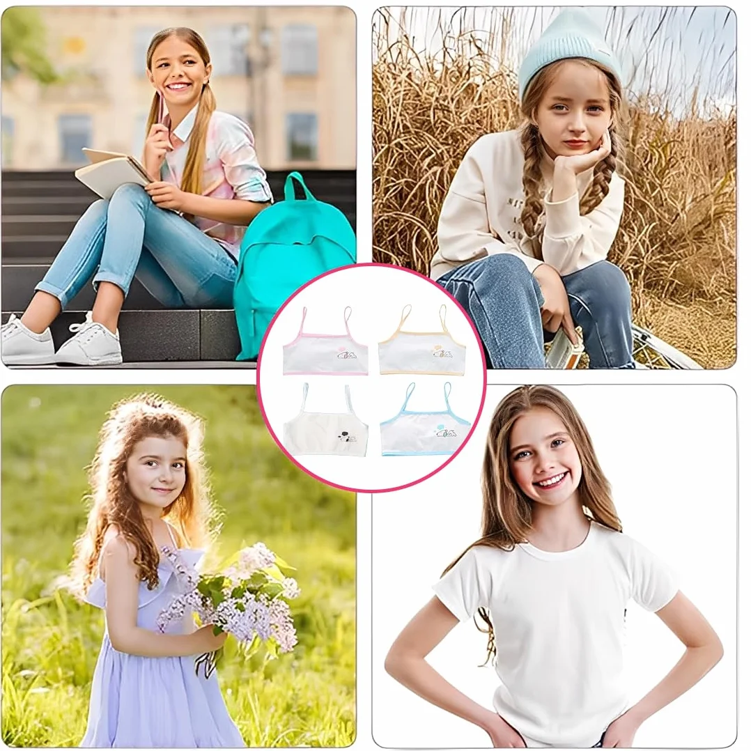 Reggiseno Bambina 10 Anni, 4 Pezzi Top in Cotone Morbido, Prima Biancheria Intimo Senza Ferretto, per Scuola Sport e Sonno