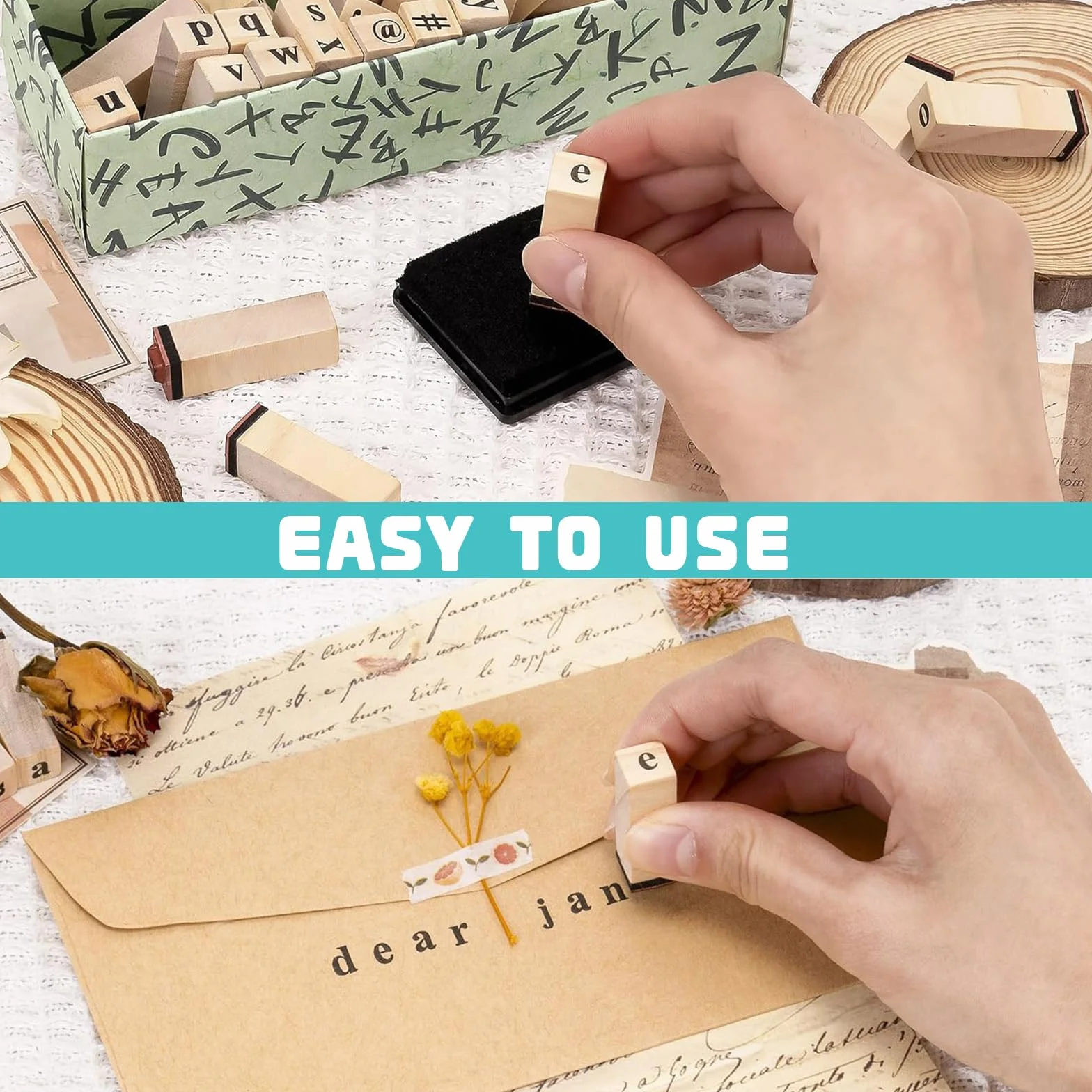 80 Pz Timbri Lettere Alfabeto, Timbro in Legno Include Lettere, Numeri e Simboli con Tampone D'inchiostro per Scrapbooking/Artigianato/DIY Biglietti