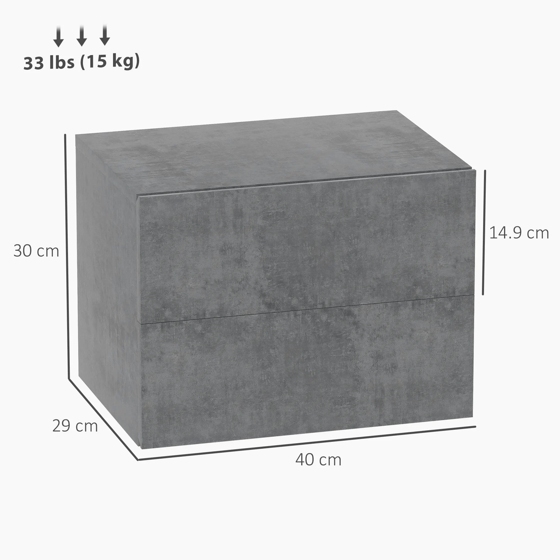 HOMCOM Set di 2 Comodini Sospesi con 2 Cassetti 40x29x30 cm Grigio Cemento | Comodini Camera da Letto, Tavolini Salvaspazio da Salotto