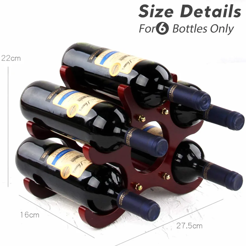 Gimars Portabottiglie Vino in Legno Naturale,Scaffale Cantinetta per Vini in Legno da Tavolo,Supporto per Bottiglie Vini da Incasso per Champagne Spumante,Vintage Marrone,6 Bottiglie