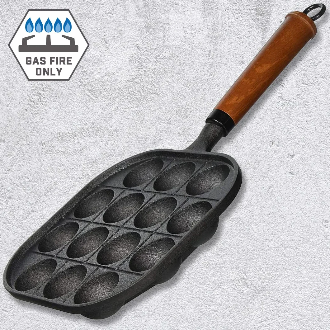 TIKUSAN Takoyaki Pan Ghisa 14 Stampi Manico in Legno