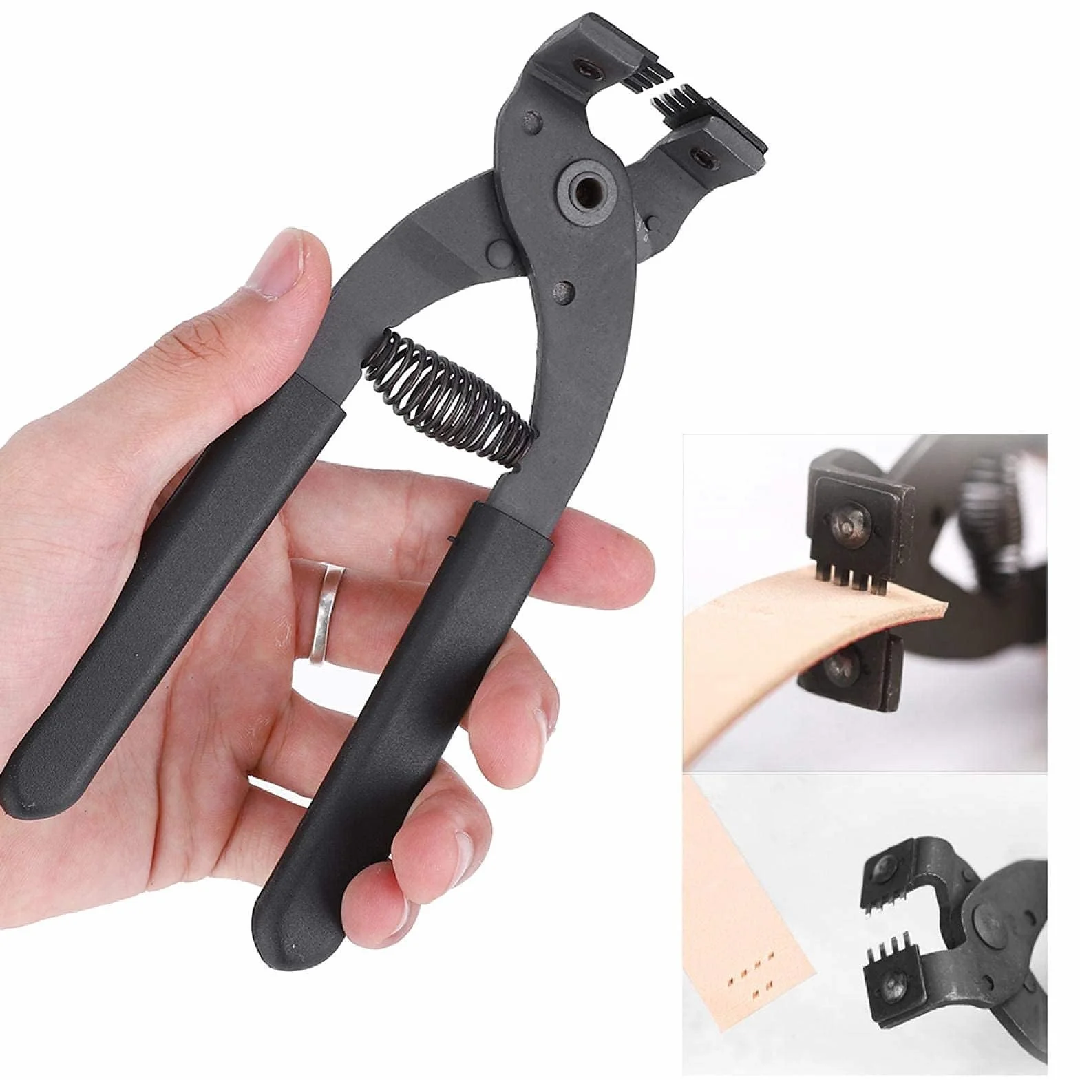 Strumento per perforazione in pelle Pinza silenziosa Punzonatrice per cuoio in acciaio al carbonio Pinza per cucire a mano Punzonatrice per cintura(4mm-4 Teeth)
