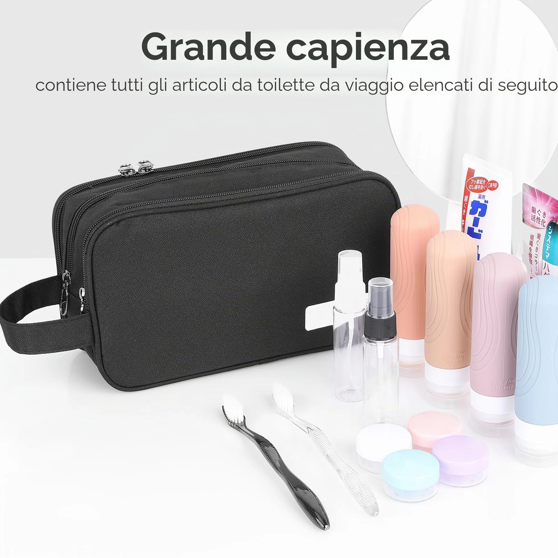 AiQInu Beauty Case da Viaggio, Borsa da Toilette da Viaggio per Donna Uomo,Impermeabile Beauty Case per Organizzare Oggetti Personali Accessori (nero)