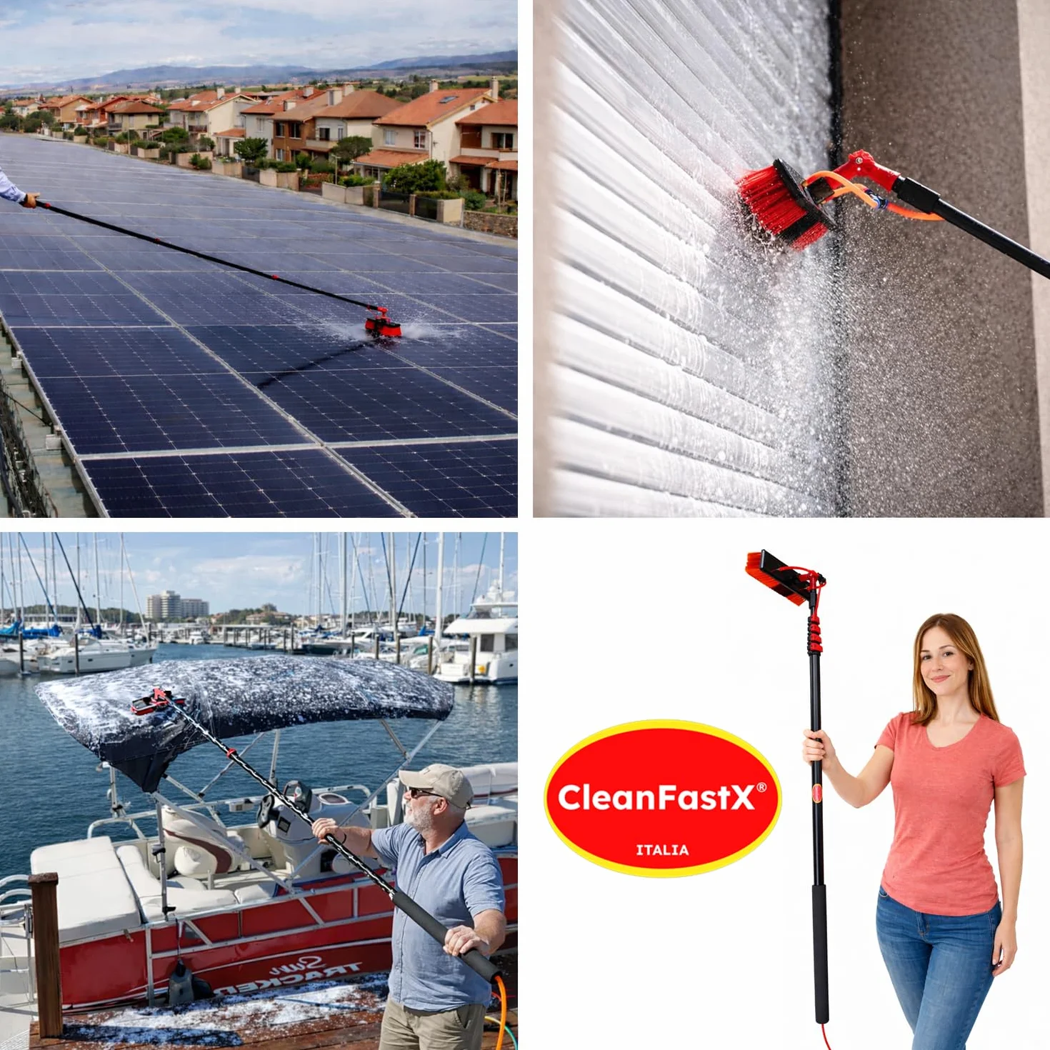 Italia | Kit Pulizia Pannelli Fotovoltaici | Estensibile 7 Metri | Idrospazzola ALINEAR per Lavaggio Tapparelle Vetrate Camper Auto Barca Pannelli Solari | Dispenser di Sapone Integrato