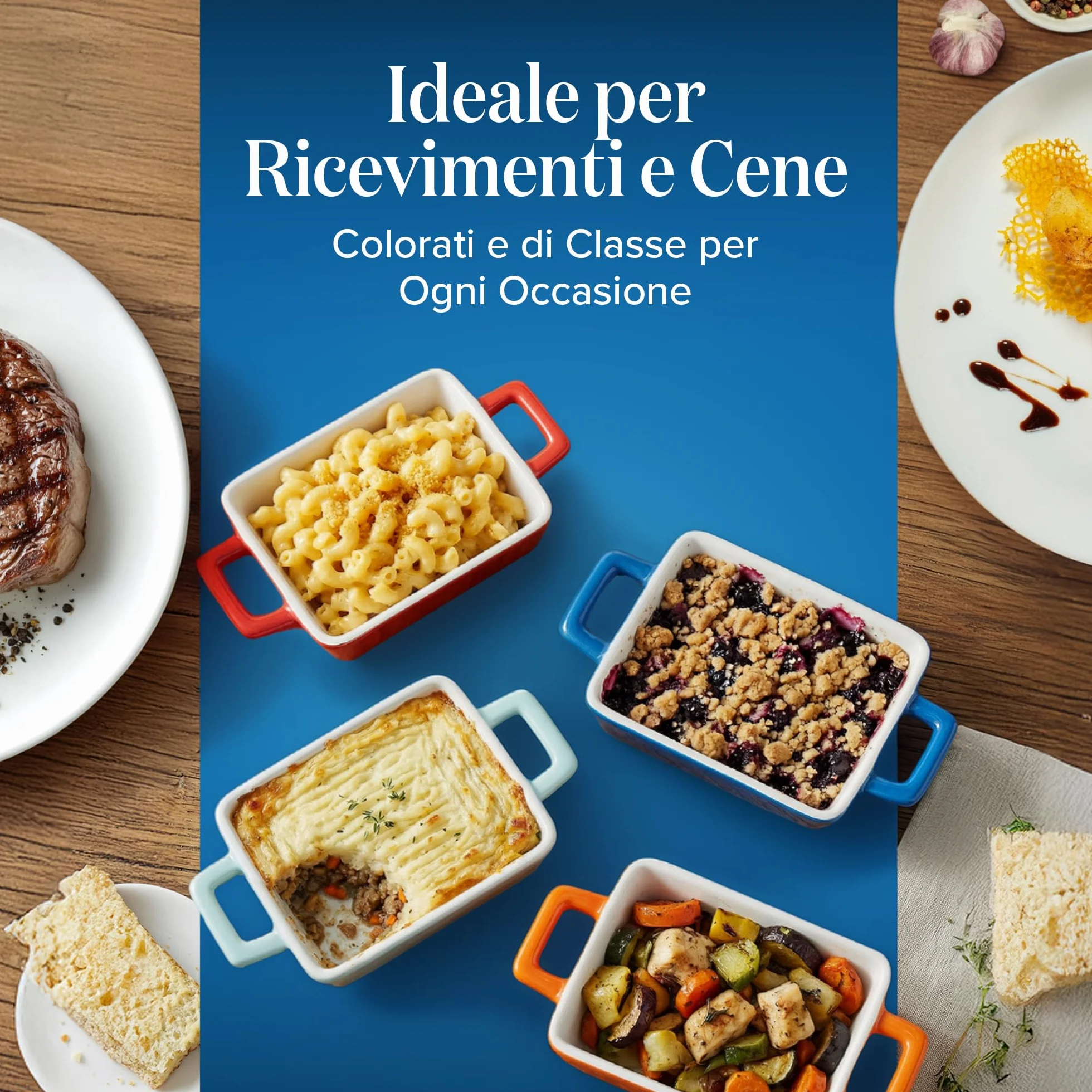Joeji’s Kitchen Set 4 Pirofila da Forno in Ceramica – Cocotte Monoporzione da Forno Rettangolare per Lasagne, Pasta e Dolci – Teglia Ceramica da Forno Versatile (325 ml)