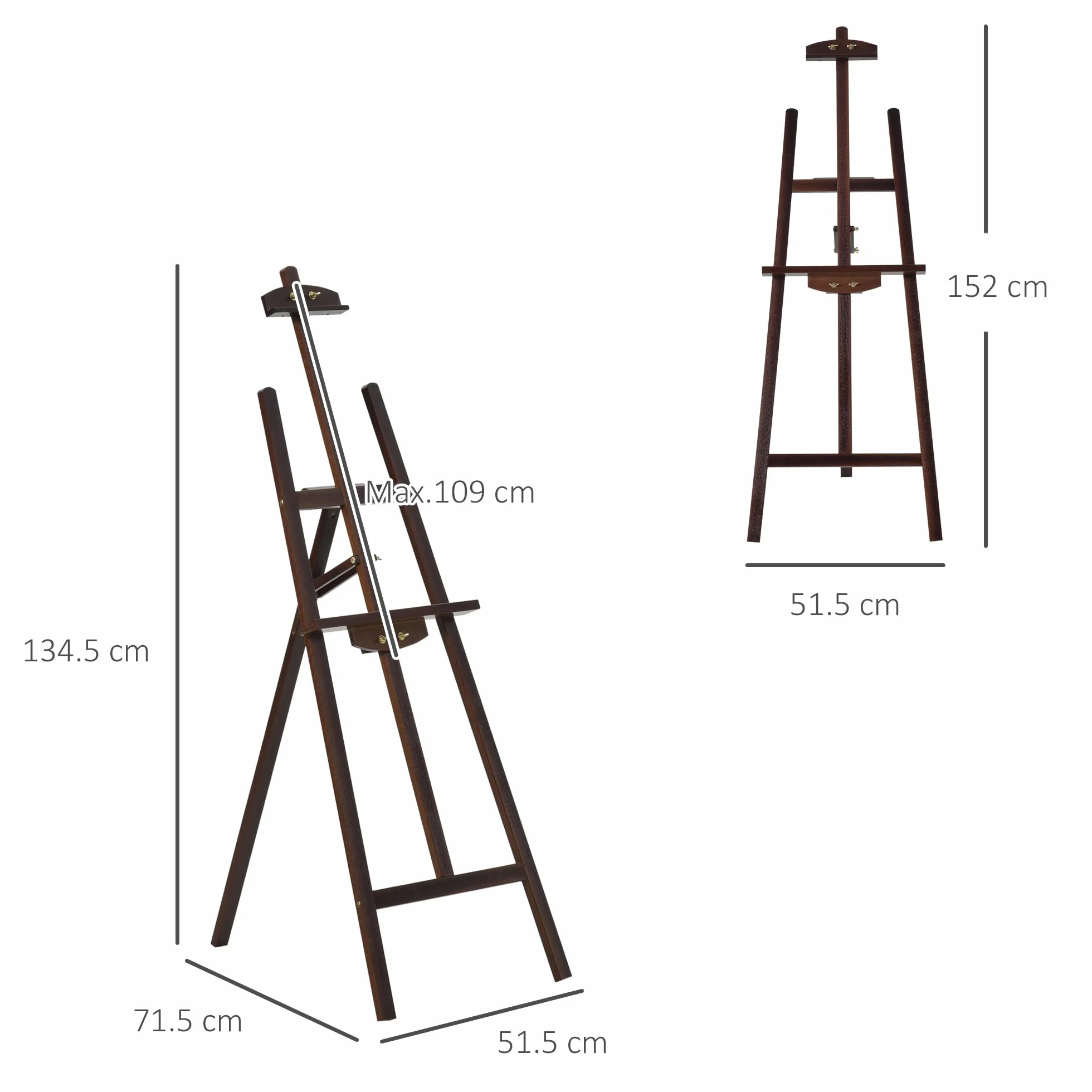 HOMCOM Cavalletto Pittura 135 cm Treppiede Legno Pino Regolabile Portatile Pieghevole per Tela Artisti