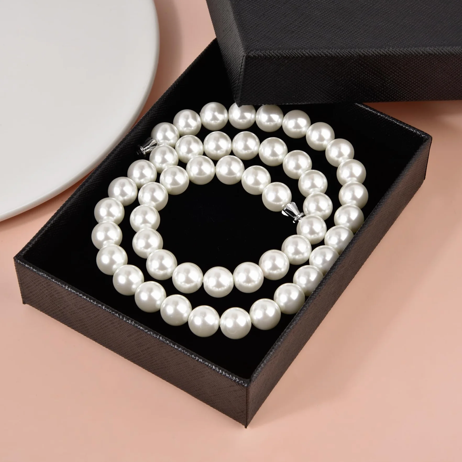 Candyfancy Collana di perle da uomo con perle bianche e rotonde, 40/45/50/55/60 cm, collana lunga con perle bianche per uomini, donne e ragazze, regali di perle 6/8/10 mm