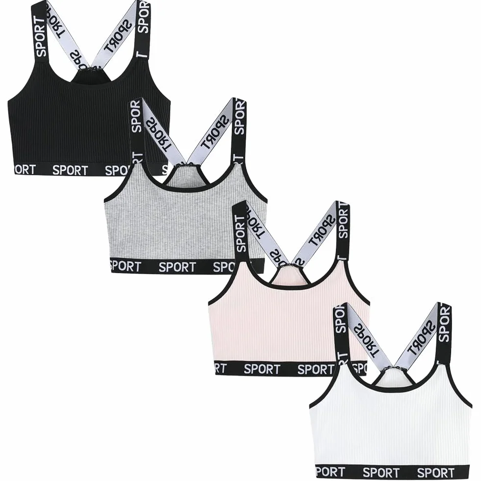 Canottiere Corte Reggiseni Sportivi Cotone Bambina Ragazza Confezione da 4