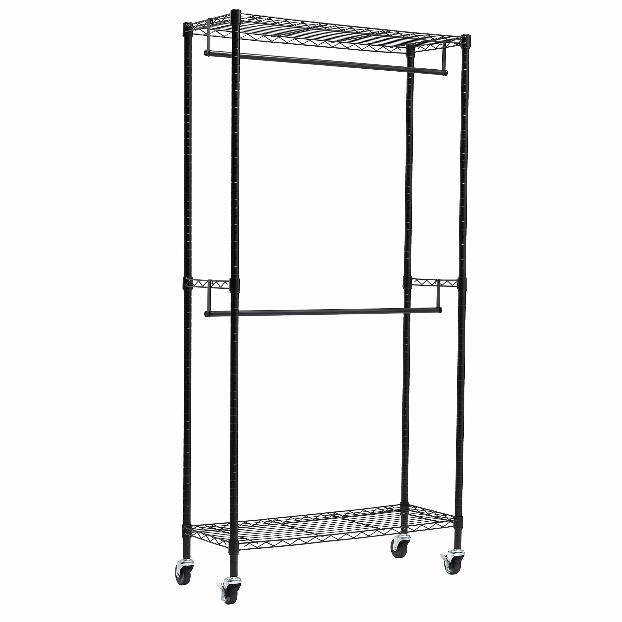 Amazon Basics Stand appendiabiti a doppia barra con rotelle Nero 91x35.5x183 cm
