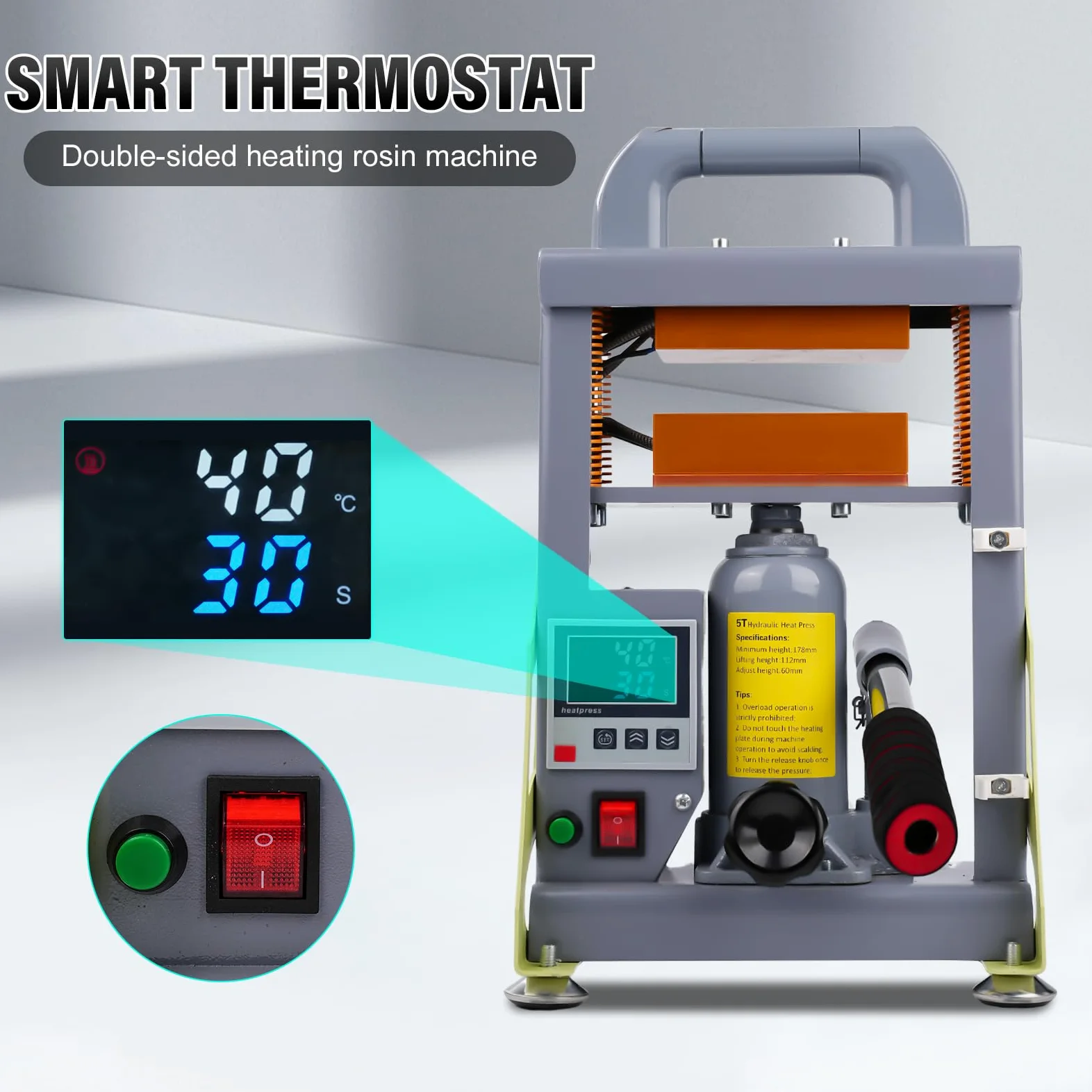 5 tonnellate di pressa a caldo idraulica manuale 600 W | doppia piastra di riscaldamento Macchina di estrazione di uvina ad alta efficienza per l'estrazione della resina per l'estrazione