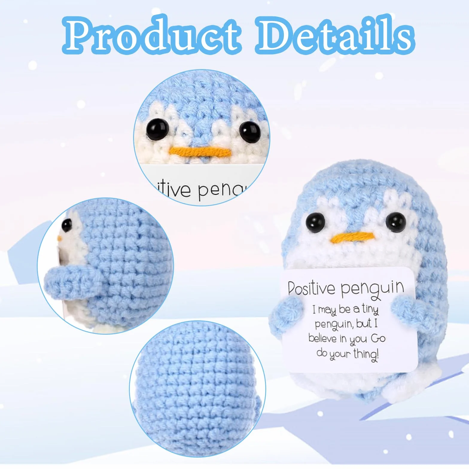 3 Pezzi Mini Divertente Pinguino Positivo, Bambola in Crochet di Supporto Emotivo, Giocattolo Pinguino con Carta Positiva per Incoraggiamento Famiglia Amici Decorazione Festa (2.56 Inch)