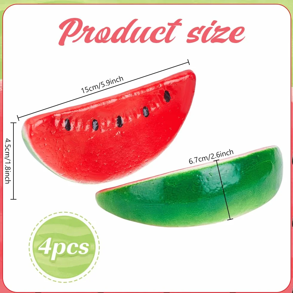 PH PandaHall 4pz Artificiale Frutta Decorativa in Schiuma a Forma di Anguria Finta, 15x6.7cm