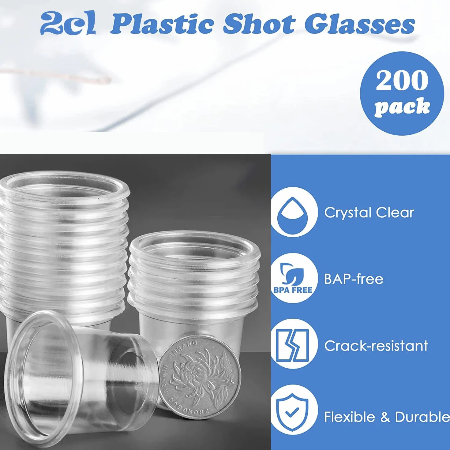 Bicchieri in plastica trasparente 2cl/20ml per Dolci Feste 200 pz