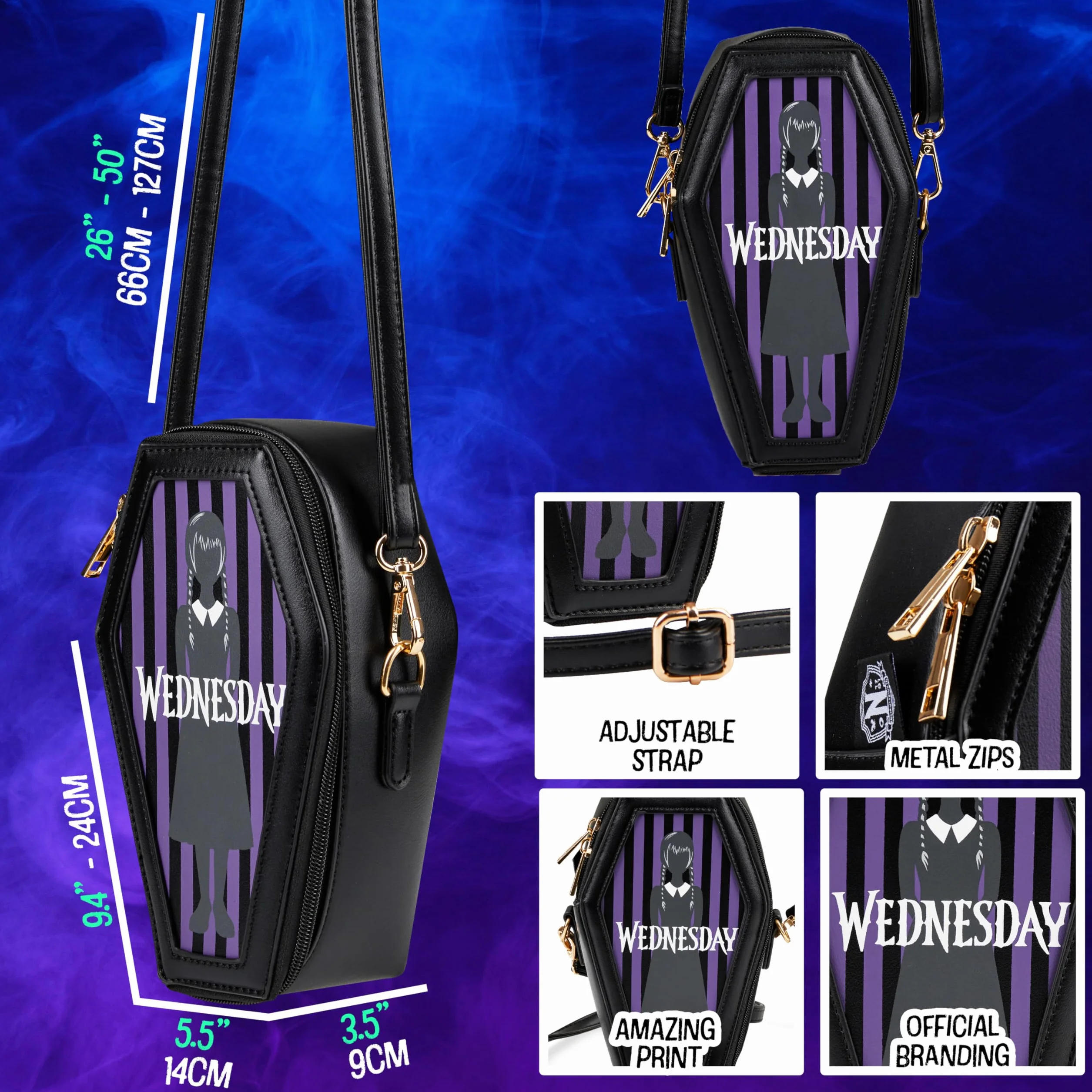Wednesday Borsa Bambina Adolescenti Borsetta Tracolla Ragazza con Cinturino Rimovibile Viaggi Shopping Gotico Idee Regalo