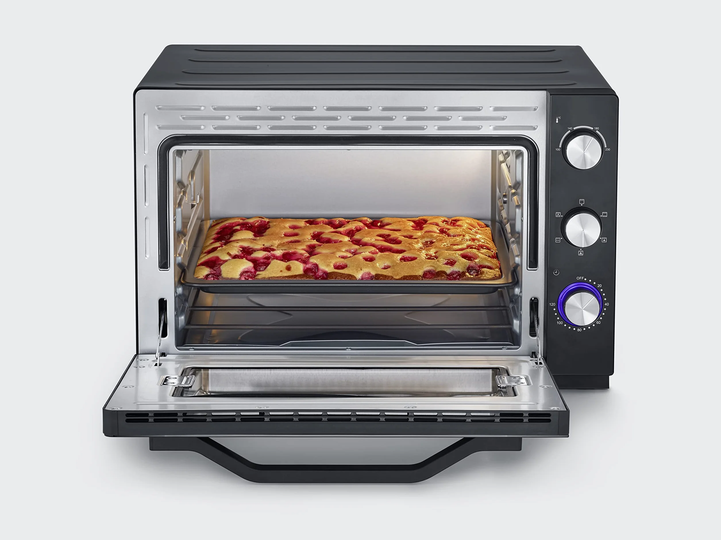 SEVERIN Forno Elettrico Ventilato XXL 60 Litri 2200W 100-230°C Timer 120 min Pietra Refrattaria Girarrosto Luce Interna 6 Modalità Nero TO 2073