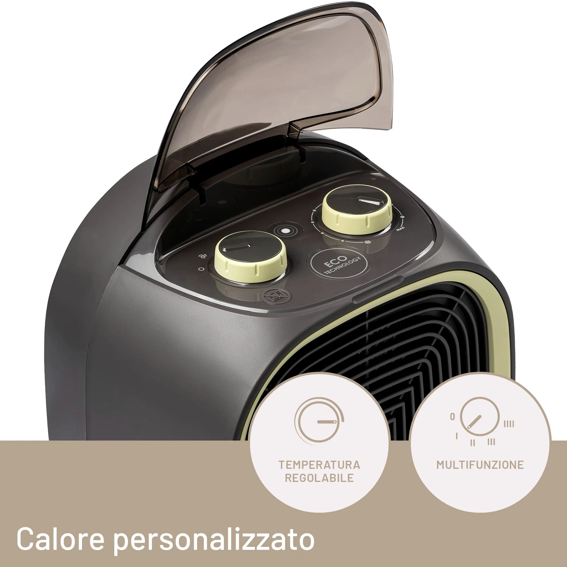Imetec Silent Power Eco – Termoventilatore silenzioso 2100W | Tecnologia ECO -35% consumo energetico | Funzione antigelo | 4 funzioni | Termostato ambiente
