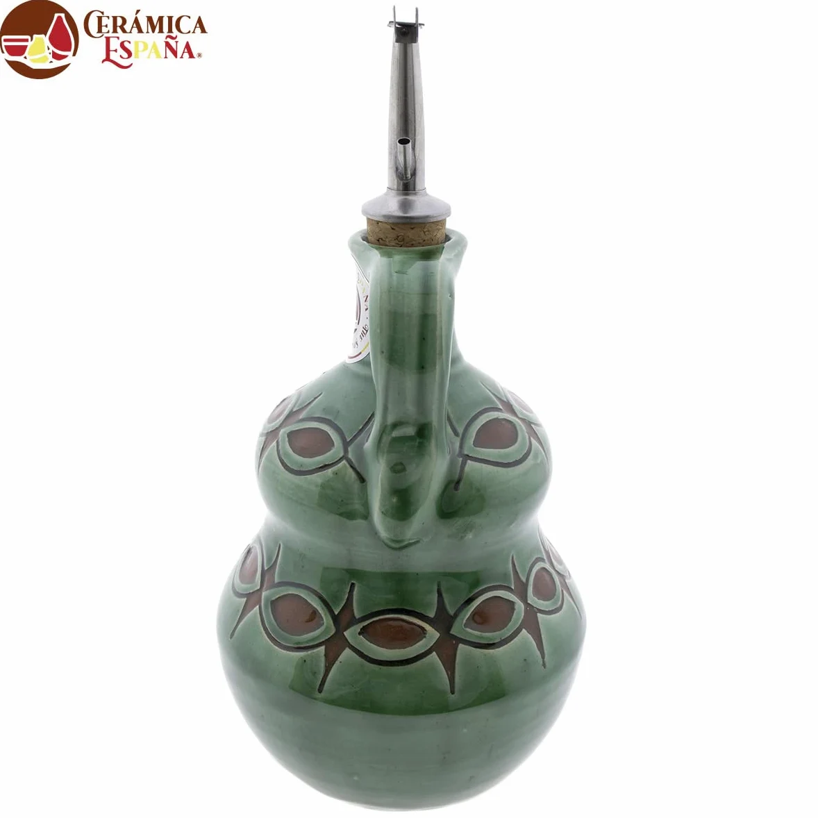 CERÁMICA ESPAÑA | Oliera Amazon | Oliera antigoccia | Oliera in ceramica per cucina verde rame - Modello M07 | 500 ml | 100% Fatto a mano | 11x11x22 cm