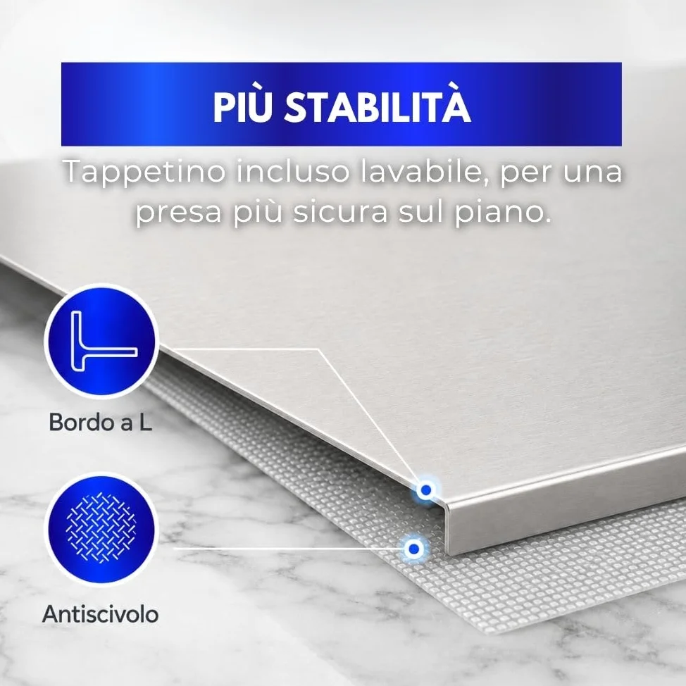 INOXLM Spianatoia per impastare Piano da Lavoro in Acciaio Inox Varie Misure per Cucina per Bar per Ristorante per impastare con Piega ed Alzatina (120X56 Piega 2 cm Alzatina 4 cm)