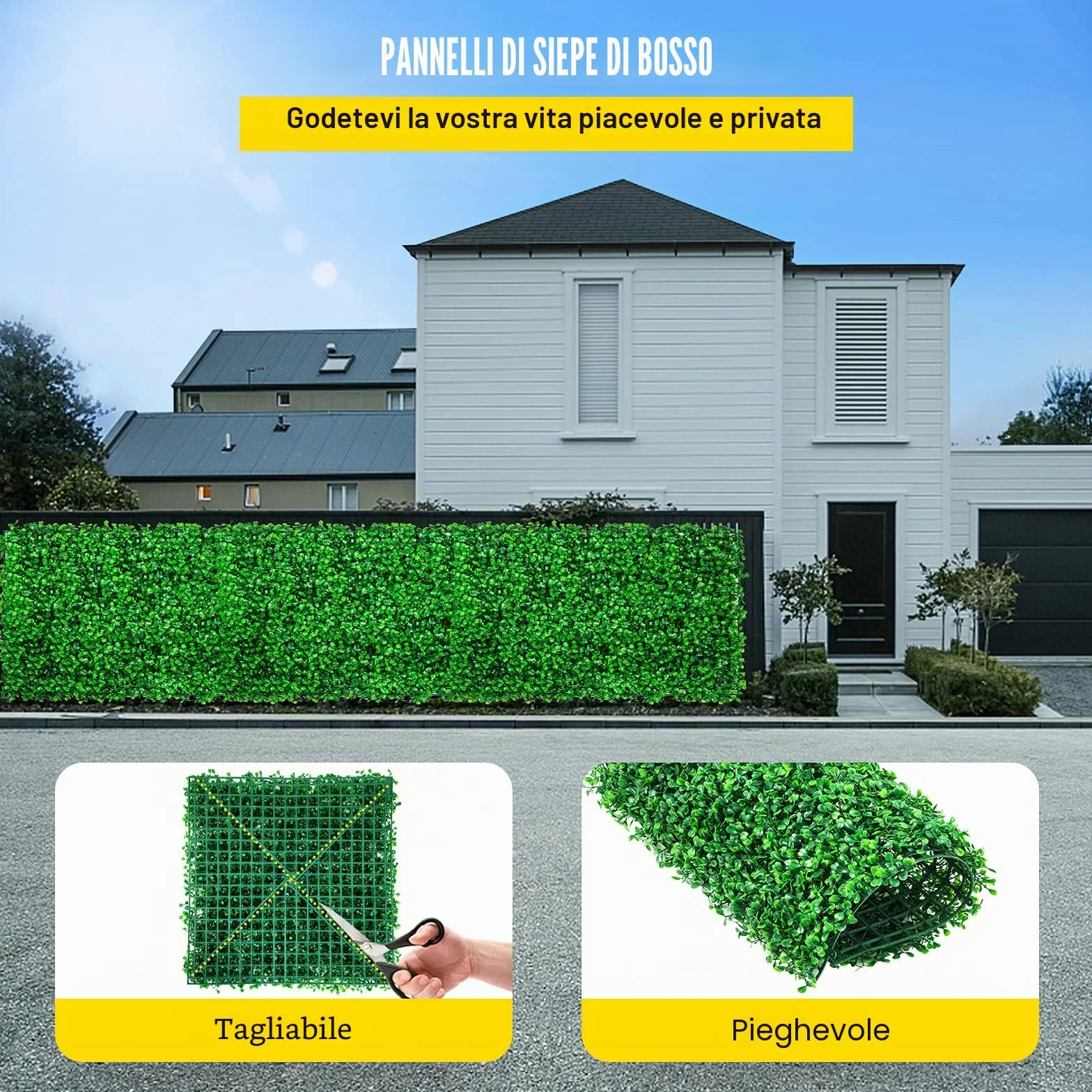 VEVOR 24 Pezzi Artificiale Pannello da Siepe di Bosso, 25,4 x 25,4 cm, Siepi Artificiali, Recinzione Artificiale Bosso, Edera Finta Effetto Realistico Decorazione Plastica Verde, Spessore da 4 cm