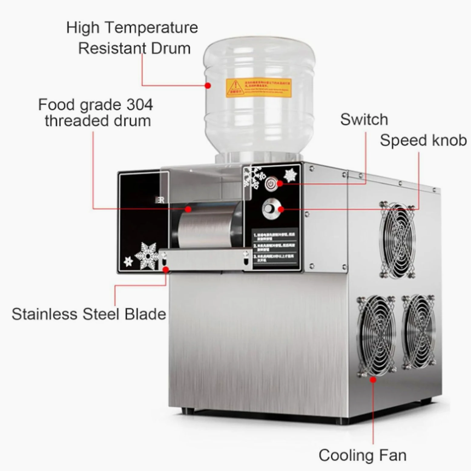 Macchina per ghiaccio a fiocchi di neve, macchina elettrica per ghiaccio tritato, raffreddamento rapido, materiale in acciaio inossidabile per uso alimentare, macchina per ghiaccio a fiocchi,60kg/Day