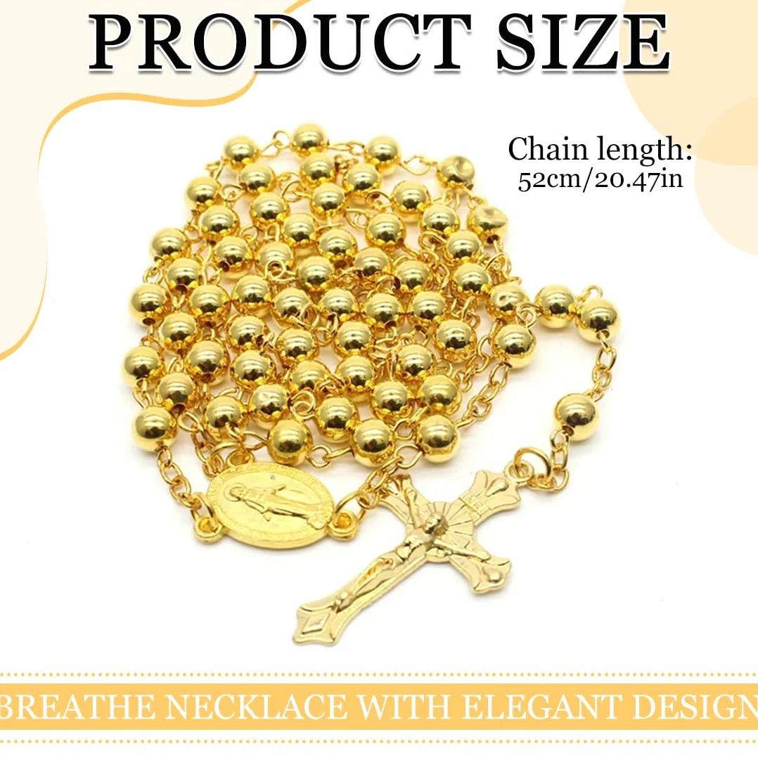 Collana con ciondolo religioso, con pendente croce di Gesù Cristo, unisex Metallo colore placcata oro, Collana da Uomo Donna Preghiere Promessa Perline e Occhio Maligno Idee Regalo