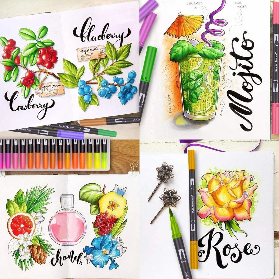 Brush Pen Lettering Pennarelli a Doppia Punta Artistici per Calligrafia