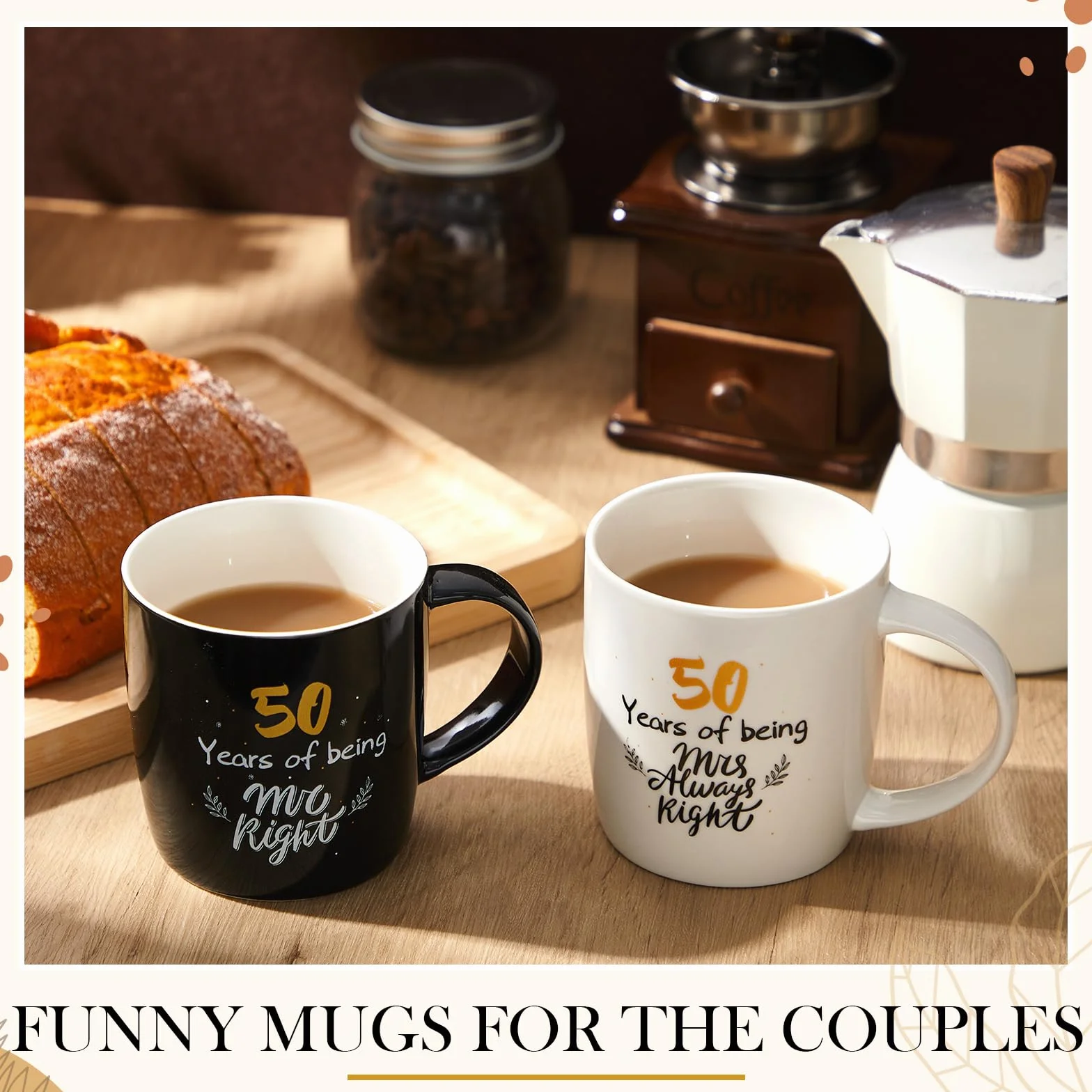 Geiserailie 2 Tazze Tazza di Ceramica 50 Years Mr and Mrs con Carte Coppie Divertenti Regali Natale Scatole Regalo Nere Matrimonio Fidanzamento Anniversario 380 ml
