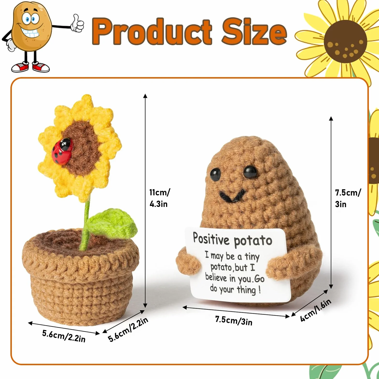 Mini Knitted Potato Set Pocket Hug Creative Knitted Wool Potato Girasole Doll Girasole per donne, regalo di addio, migliore amica