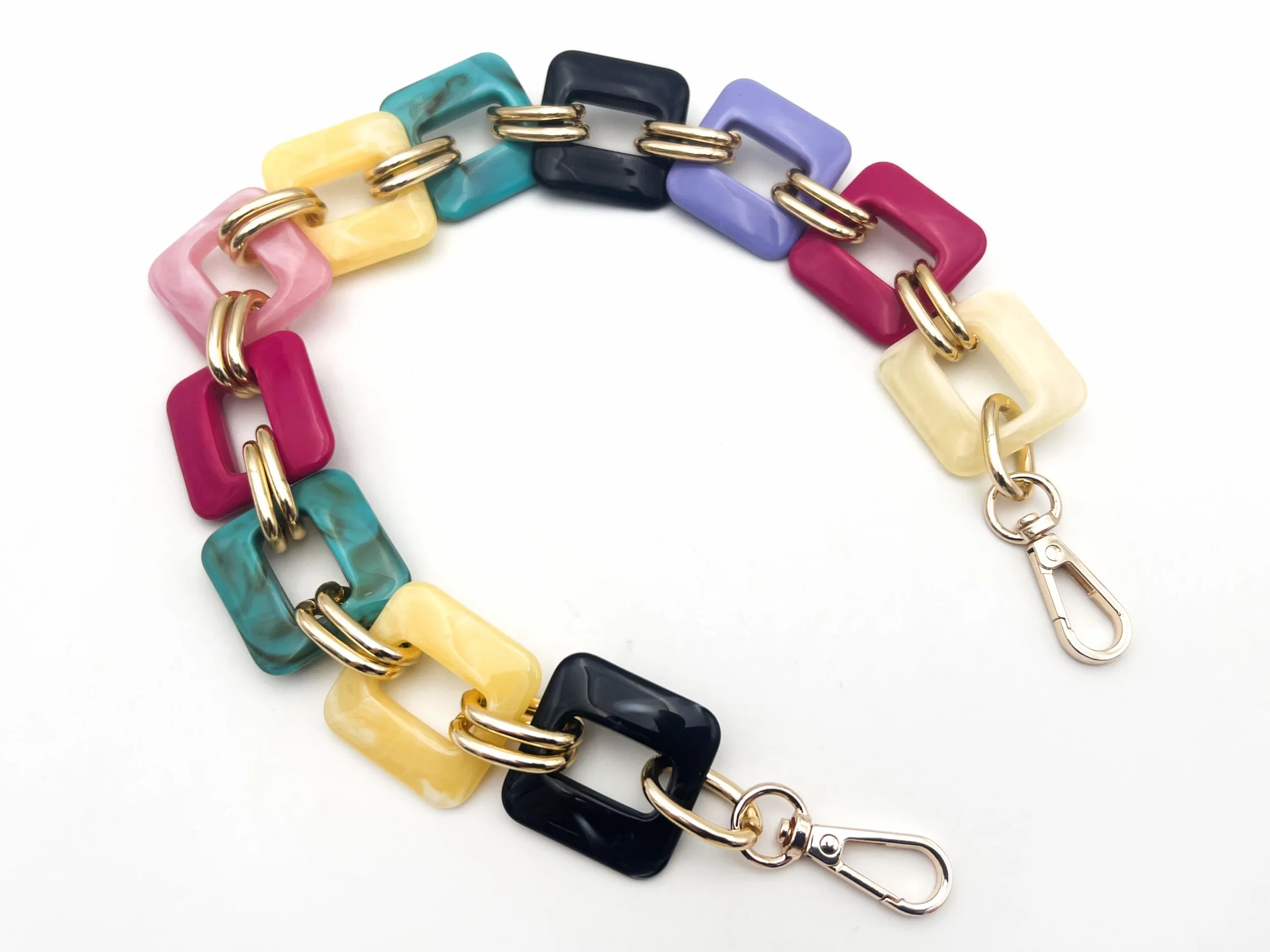 Manici per Borse a Catena in Resina Colorata Marmorizzata 45cm con Moschettone Anello Oro 2,5cm