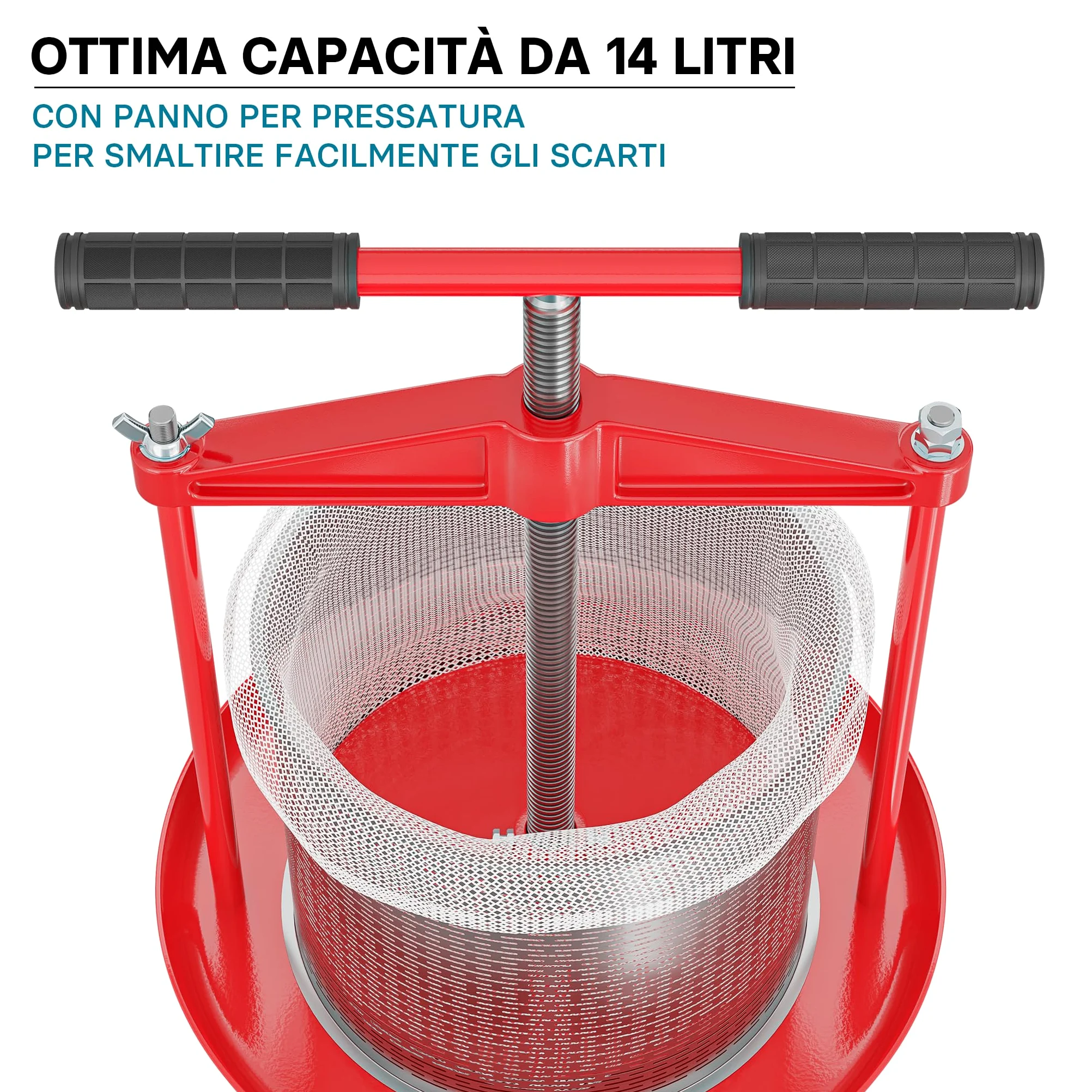 Wiltec Torchio Frutta da 14 Litri, cestello in Acciaio Inox, con treppiede e beccuccio