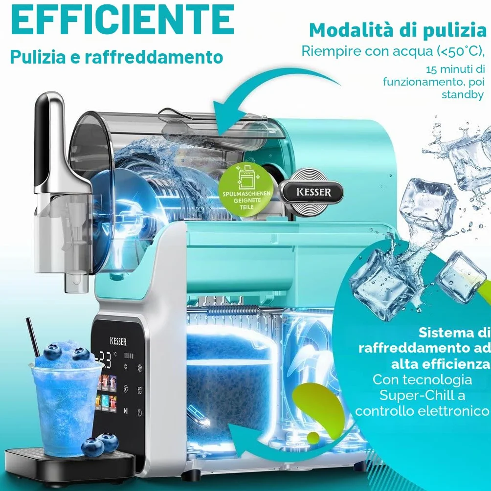 KESSER Slush Ice Maker 2 l – Macchina per slush, cocktail, gelato, frappè e succo congelato – 25 minuti, 6 programmi, 3 tazze