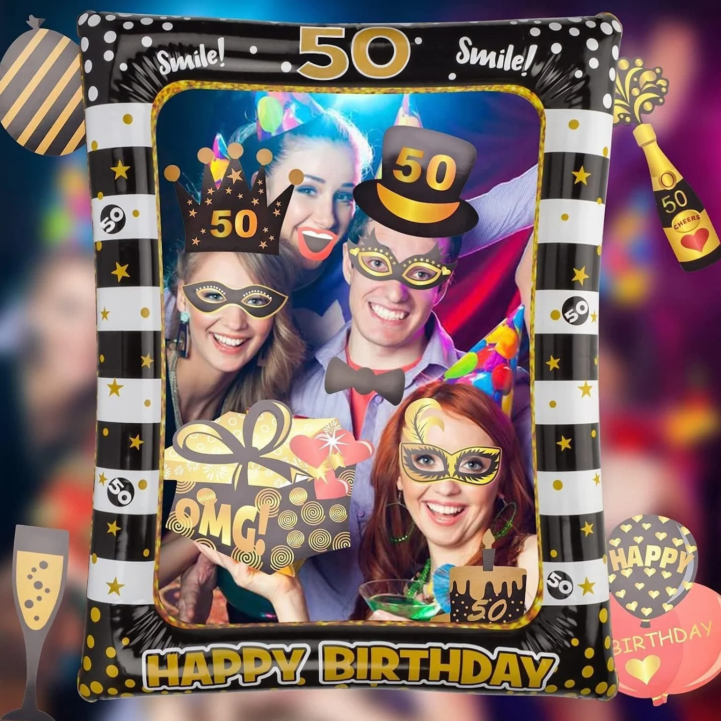 Cornice per foto compleanno 50 Anni, Set oggetti scena, Photo Booth Accessori Fai da Te