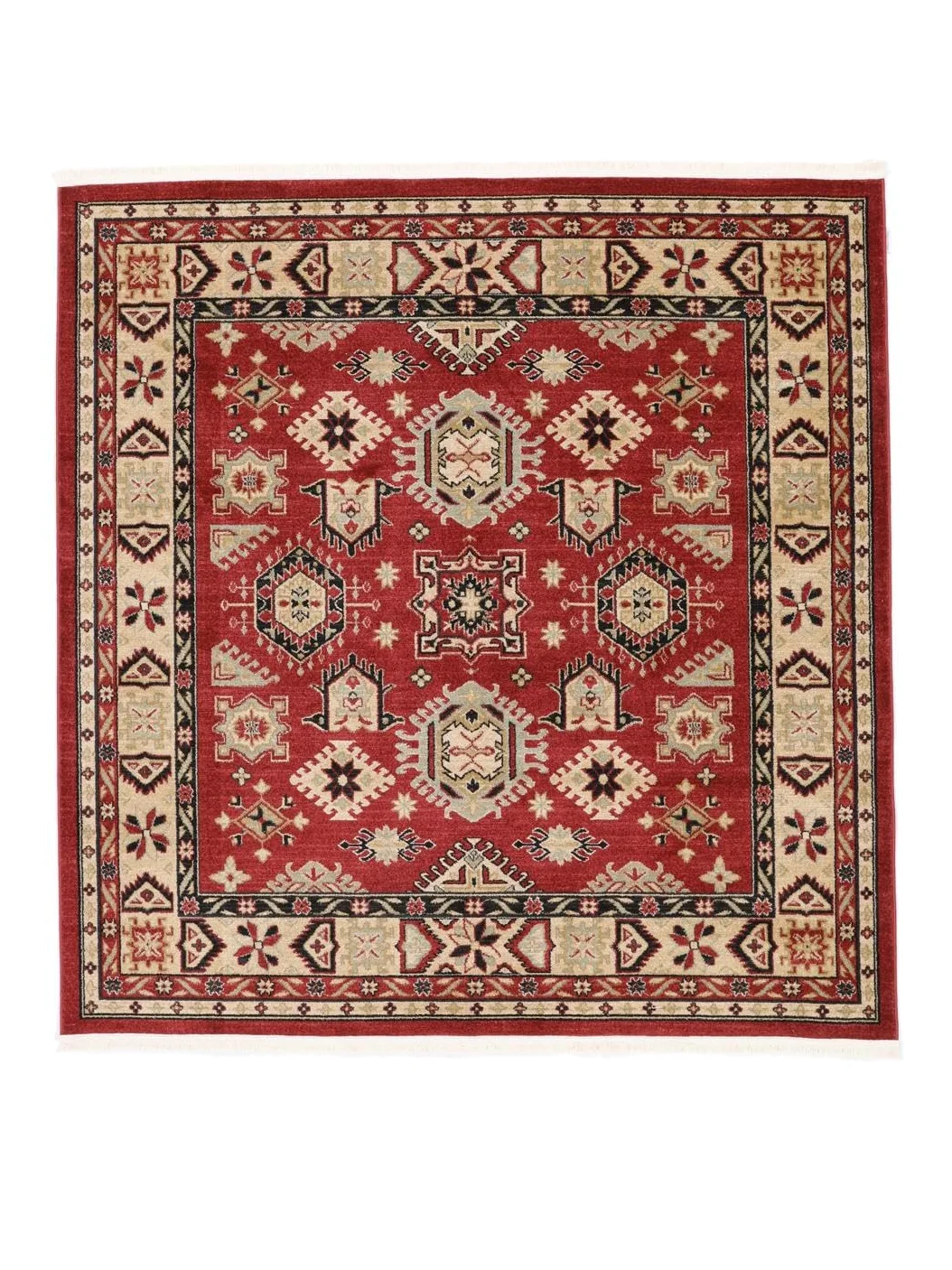 RugVista Shirvan Kazak, Tappeto, Orientali, 200 x cm, Quadrata, Pelo medio, Soggiorno, Sala da pranzo, Camera letto, Lavabile solo a secco, oeko_tex_100, Rosso/Beige