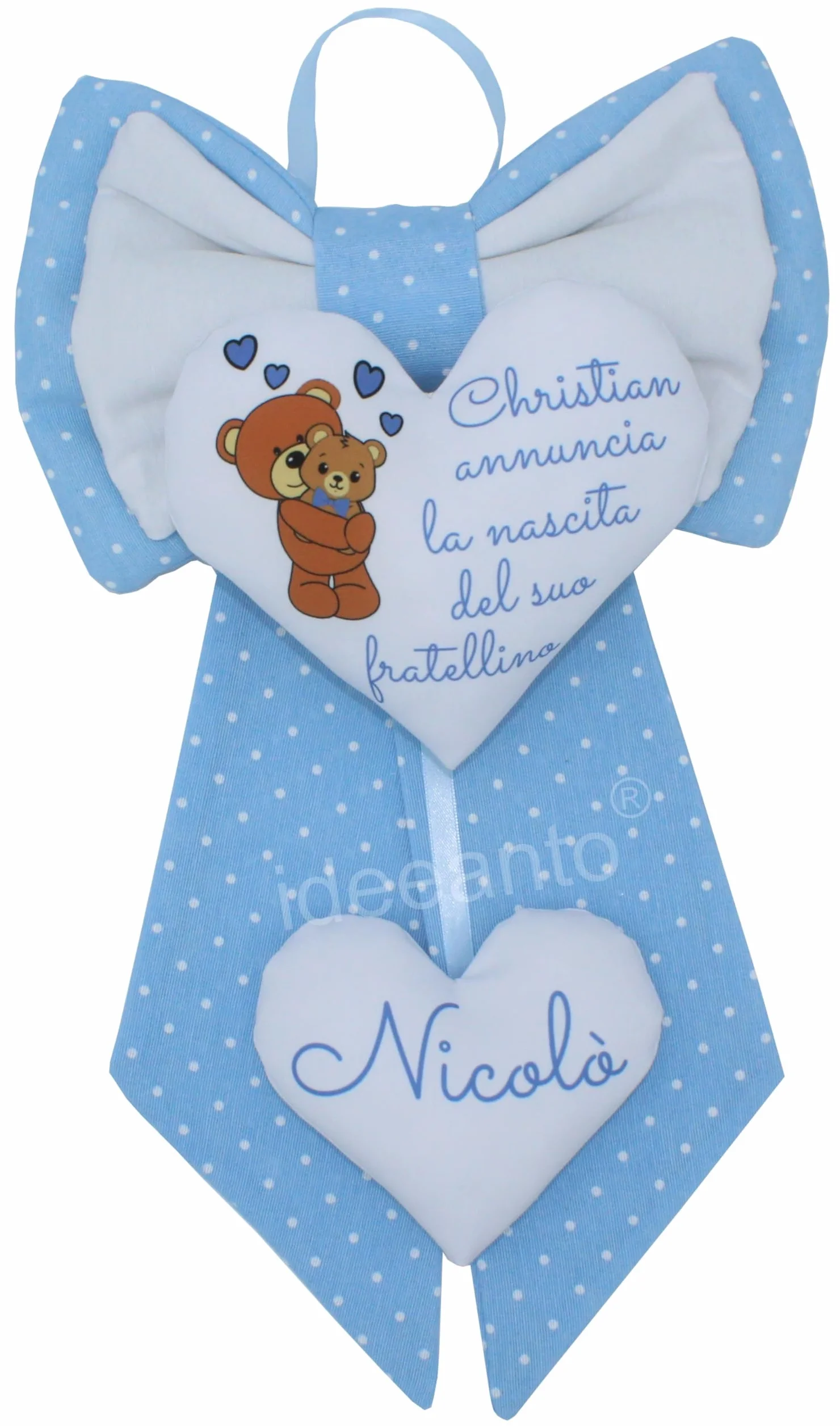 Fiocco nascita personalizzato con nome e frase Made in Italy ideeanto